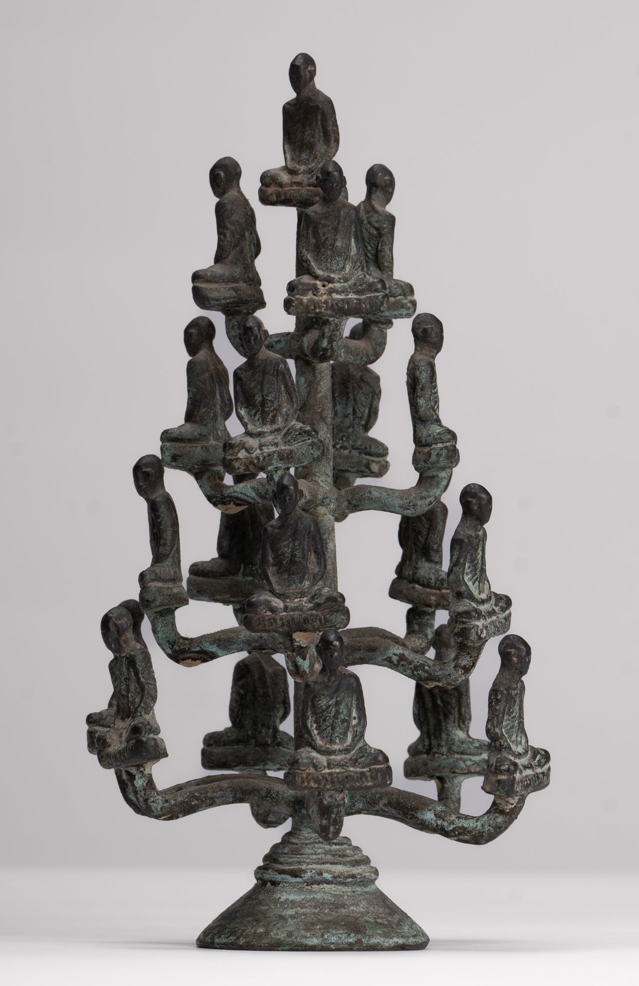 DIsciple Sculpture - Antique Thai Style Bronze Seated Meditation Monk Statues - 18cm/7"