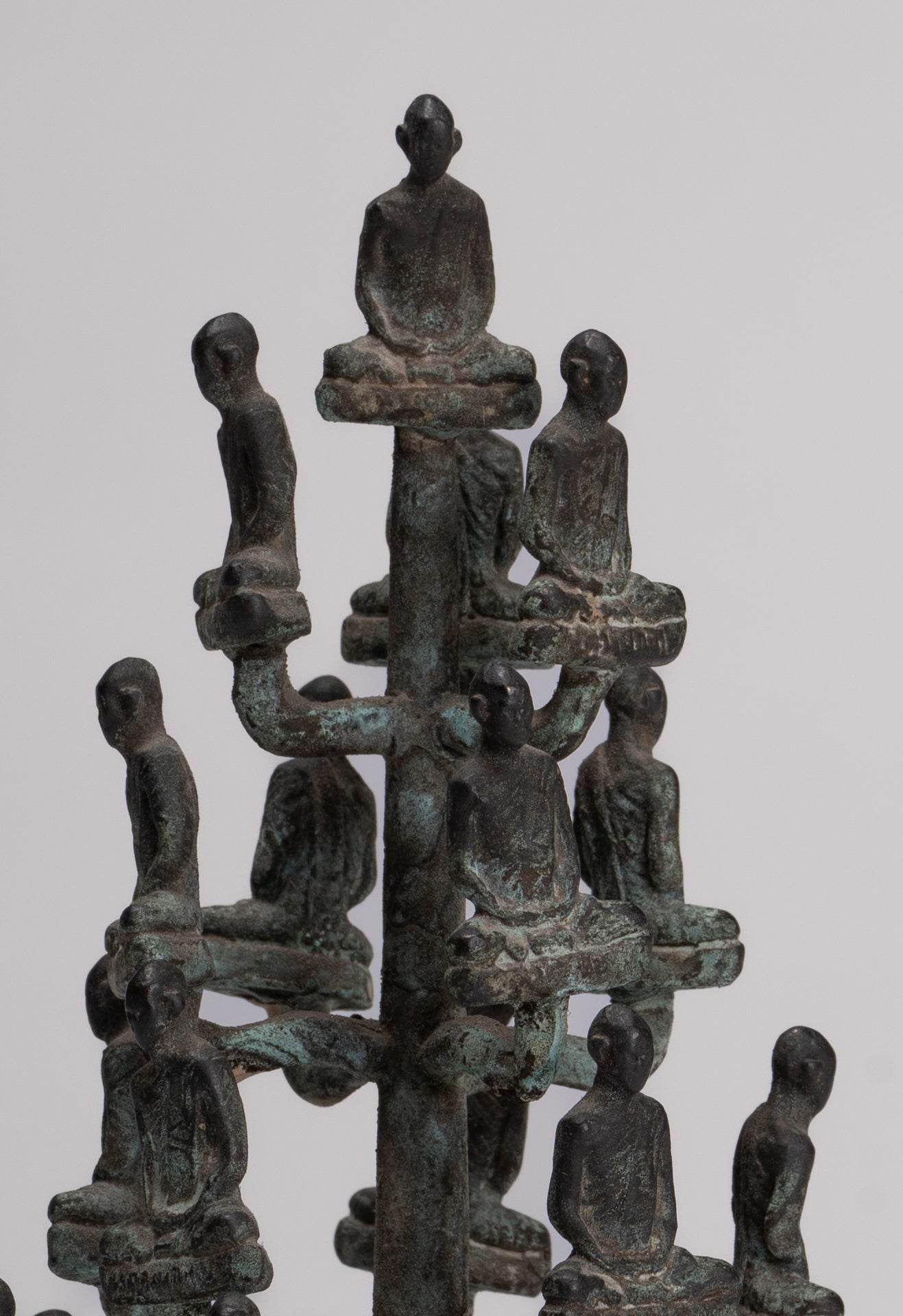 DIsciple Sculpture - Antique Thai Style Bronze Seated Meditation Monk Statues - 18cm/7"