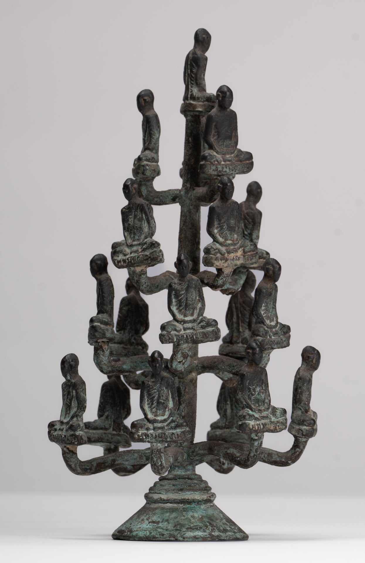 DIsciple Sculpture - Antique Thai Style Bronze Seated Meditation Monk Statues - 18cm/7"