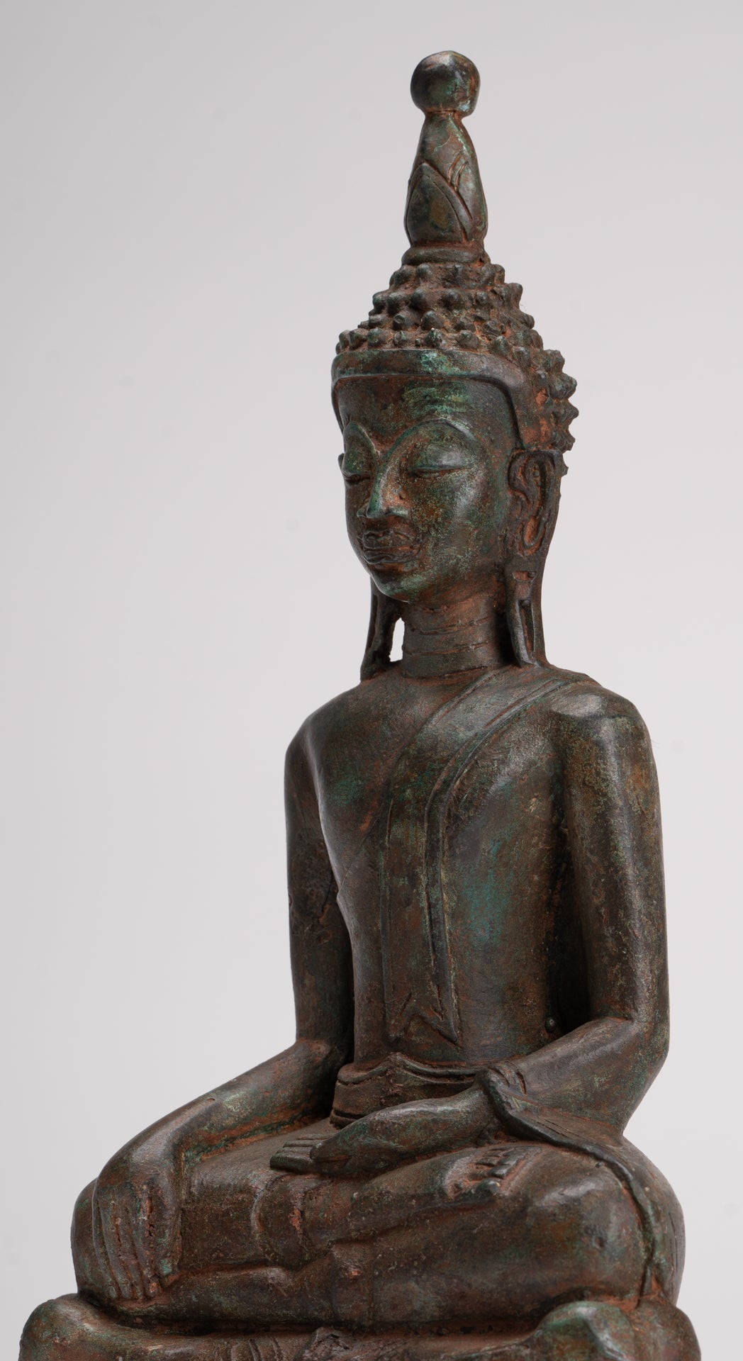 Buddha Statue - Antique Laos Style Bronze Enlightenment Elephant Buddha Statue - 29cm/12"