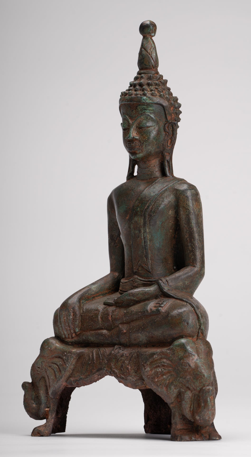 Buddha Statue - Antique Laos Style Bronze Enlightenment Elephant Buddha Statue - 29cm/12"