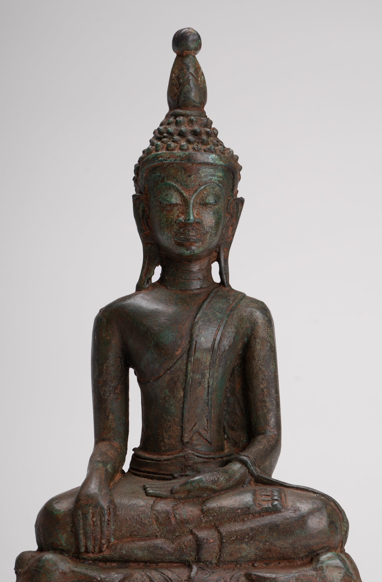 Buddha Statue - Antique Laos Style Bronze Enlightenment Elephant Buddha Statue - 29cm/12"