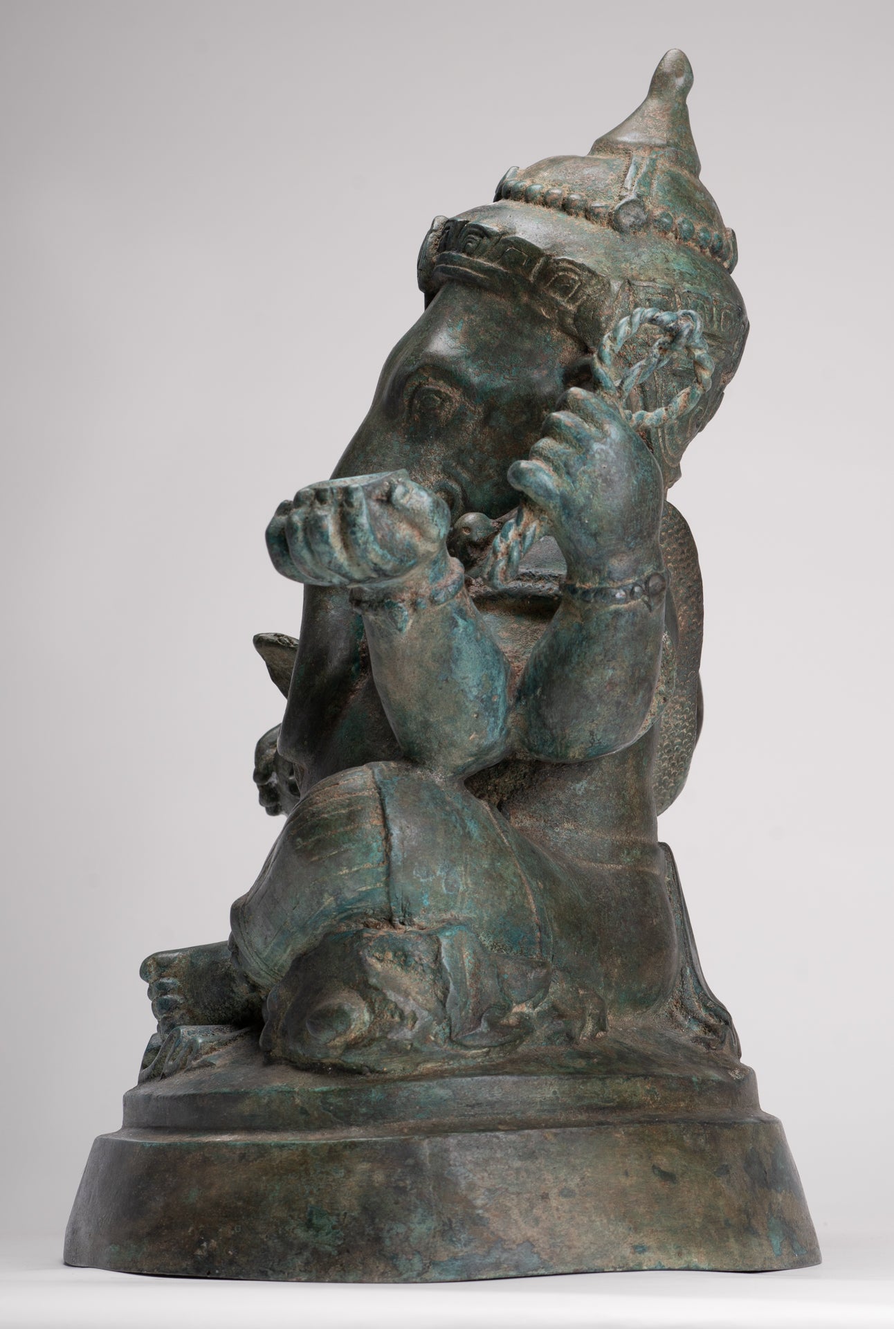 Ganesha Statue - Antique Thai Style Bronze Seated 4-Arm Ganesha Statue - 45cm/18"