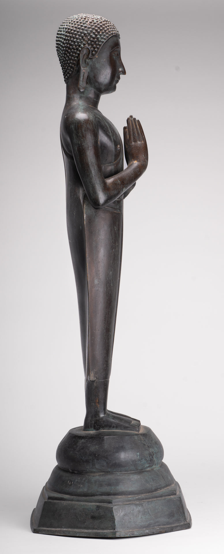 Antique Thai Style Standing Wood Adoration Standing Monk Statue - 100cm/40"