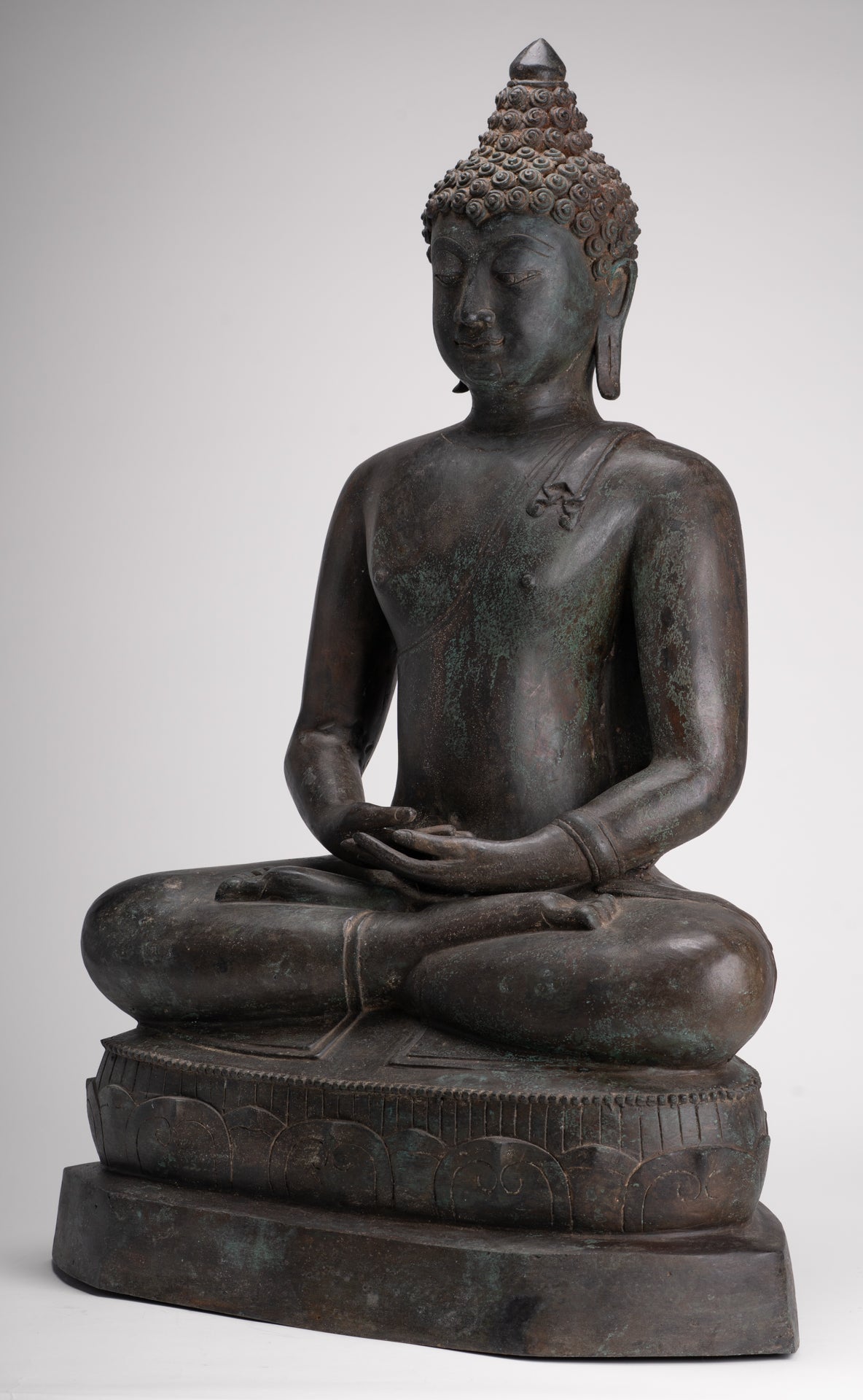 Large Buddha Statue - Antique Thai Style Bronze Chiang Saen Meditation Buddha Statue - 81cm/32"