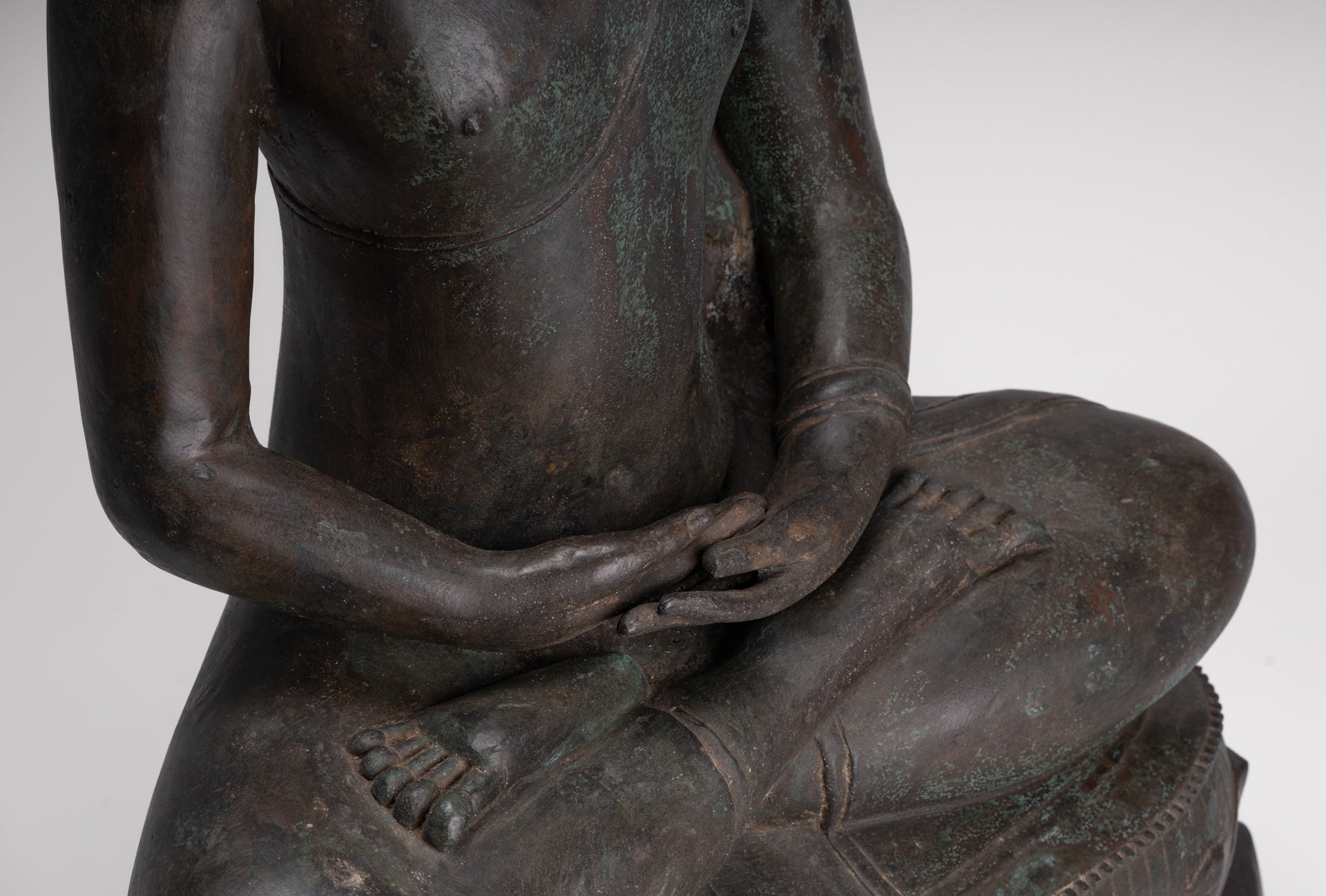 Large Buddha Statue - Antique Thai Style Bronze Chiang Saen Meditation Buddha Statue - 81cm/32"