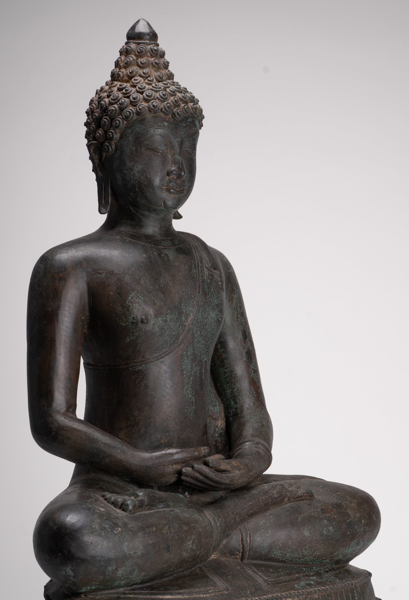 Large Buddha Statue - Antique Thai Style Bronze Chiang Saen Meditation Buddha Statue - 81cm/32"