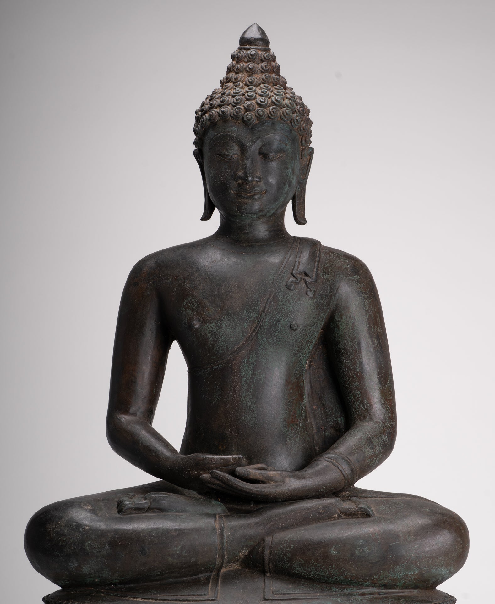 Large Buddha Statue - Antique Thai Style Bronze Chiang Saen Meditation Buddha Statue - 81cm/32"