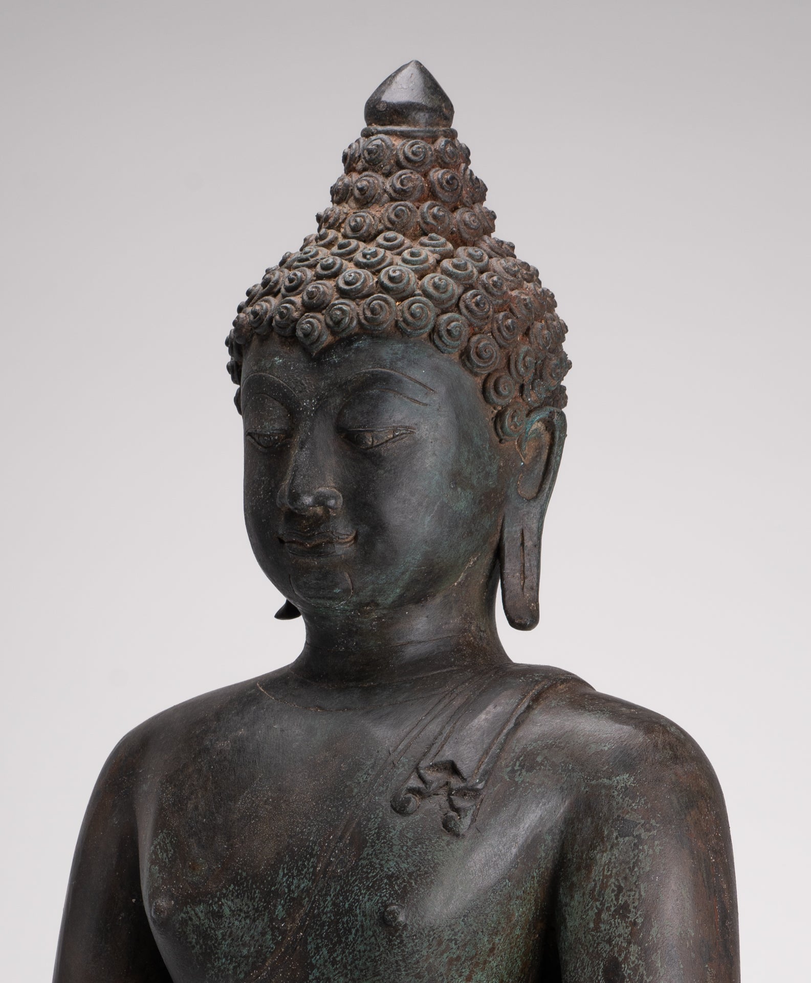 Large Buddha Statue - Antique Thai Style Bronze Chiang Saen Meditation Buddha Statue - 81cm/32"