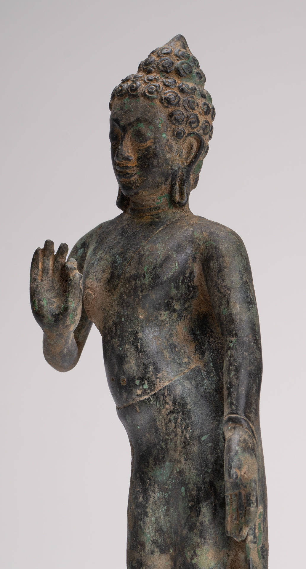Buddha Statue - Antique Thai Style Standing Bronze Mon Dvaravati Teaching Buddha Statue - 32cm/13"