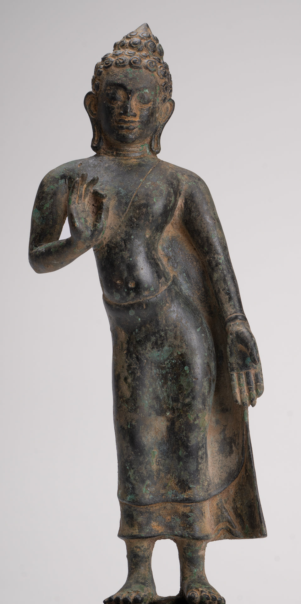 Buddha Statue - Antique Thai Style Standing Bronze Mon Dvaravati Teaching Buddha Statue - 32cm/13"