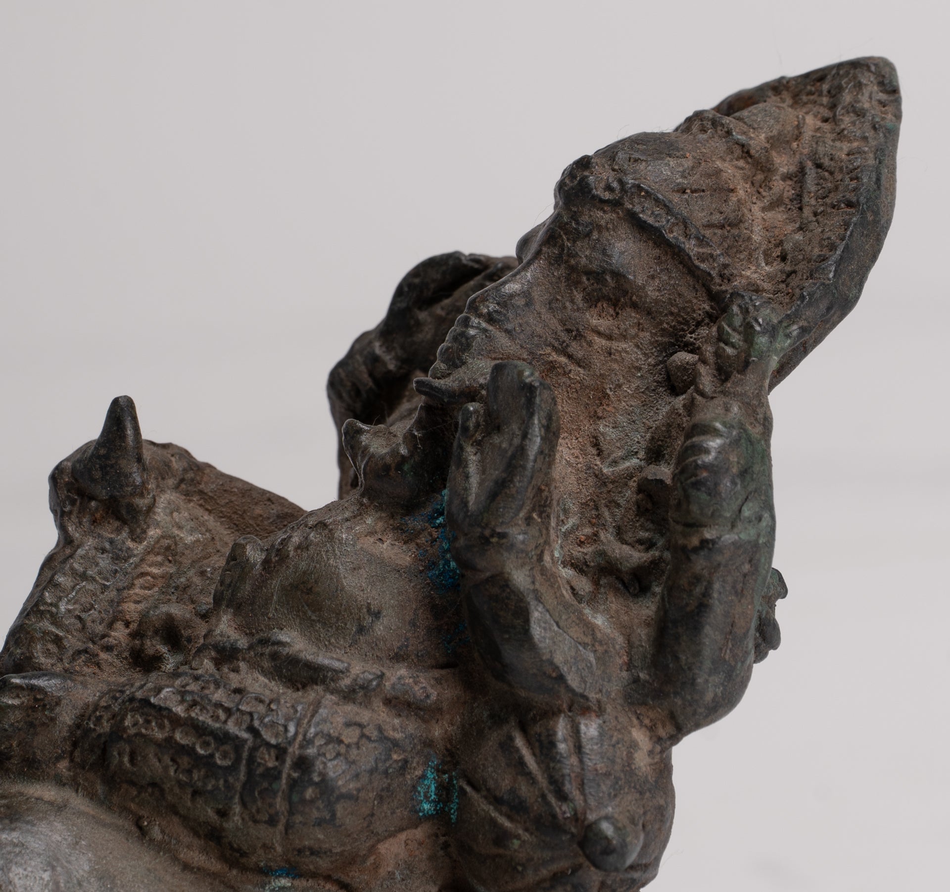 Ganesha Statue - Antique Thai Style Bronze Ganesha Statue Sat on Conch - 10cm/4"