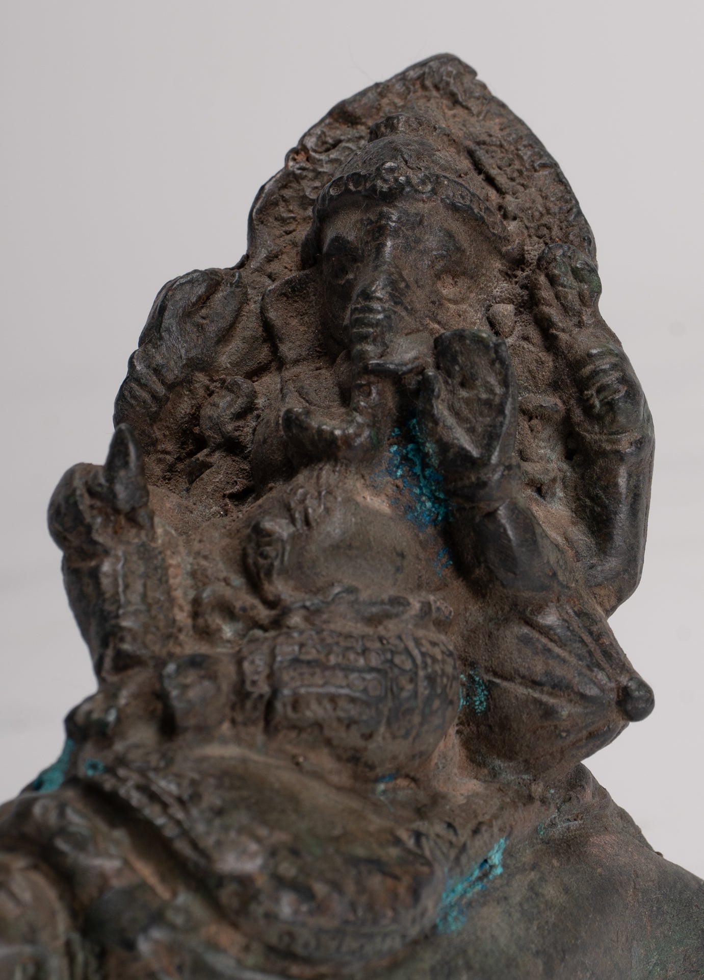 Ganesha Statue - Antique Thai Style Bronze Ganesha Statue Sat on Conch - 10cm/4"
