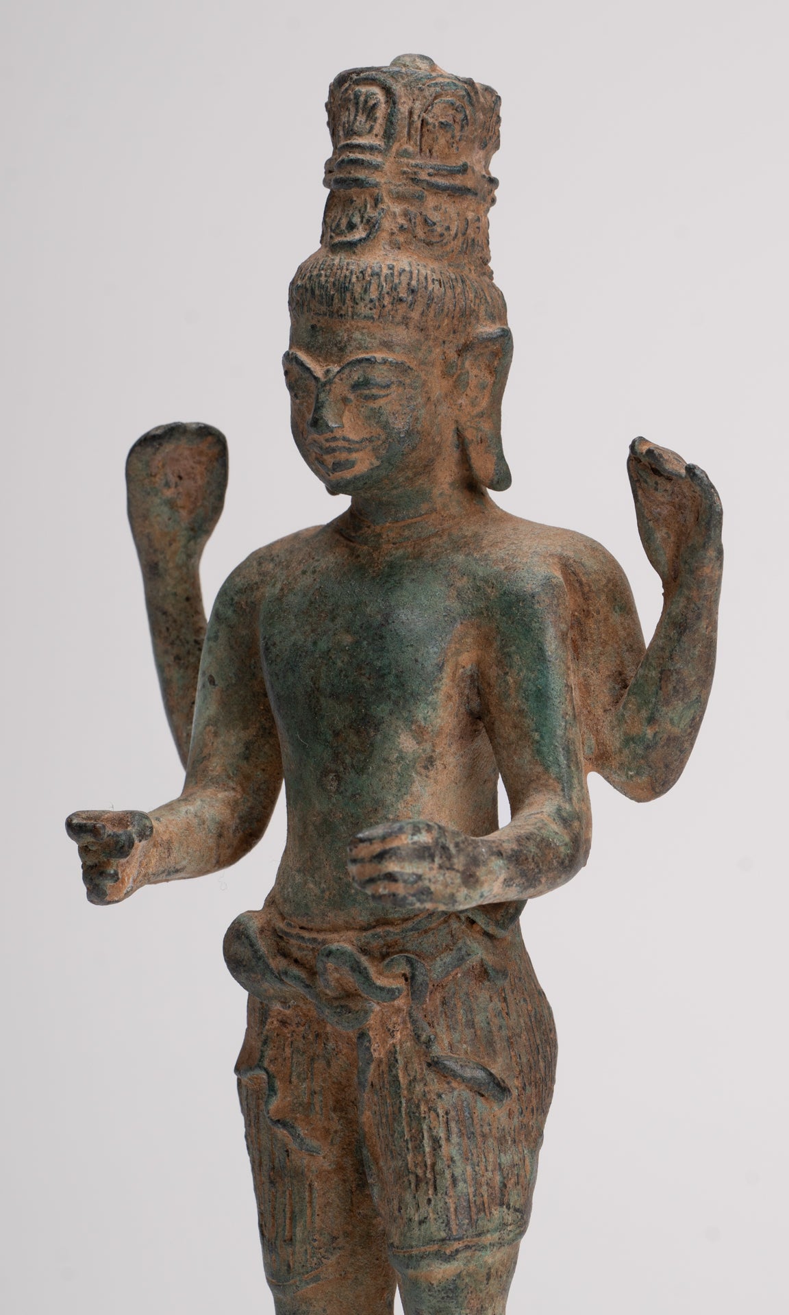 Vishnu Statue - Antique Phnom Da Style Khmer Standing Bronze Vishnu - 20.5cm/8"