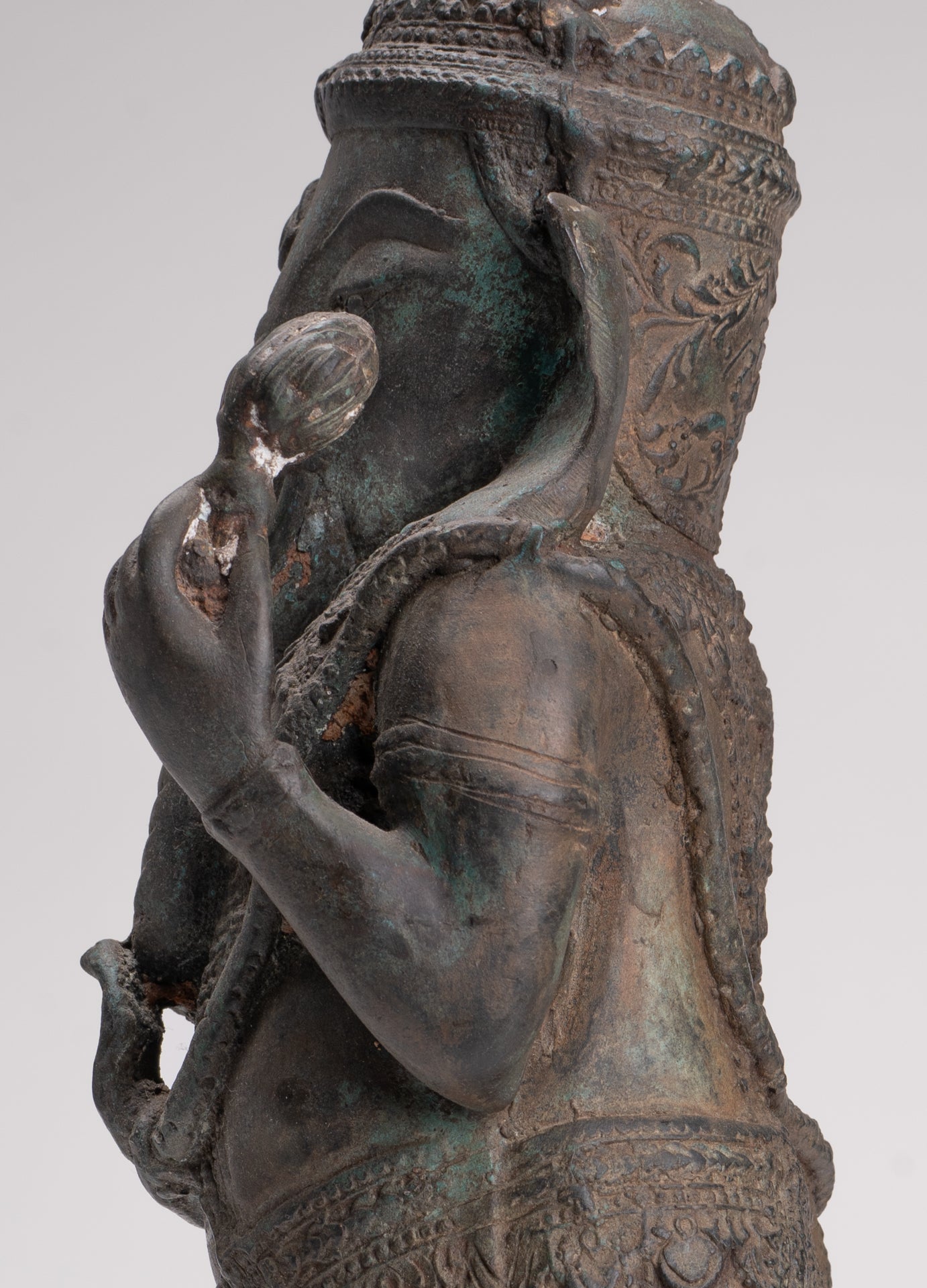 Ganesha Statue - Antique Thai Style Bronze Standing 2-Arm Ganesha Statue - 38cm/15"