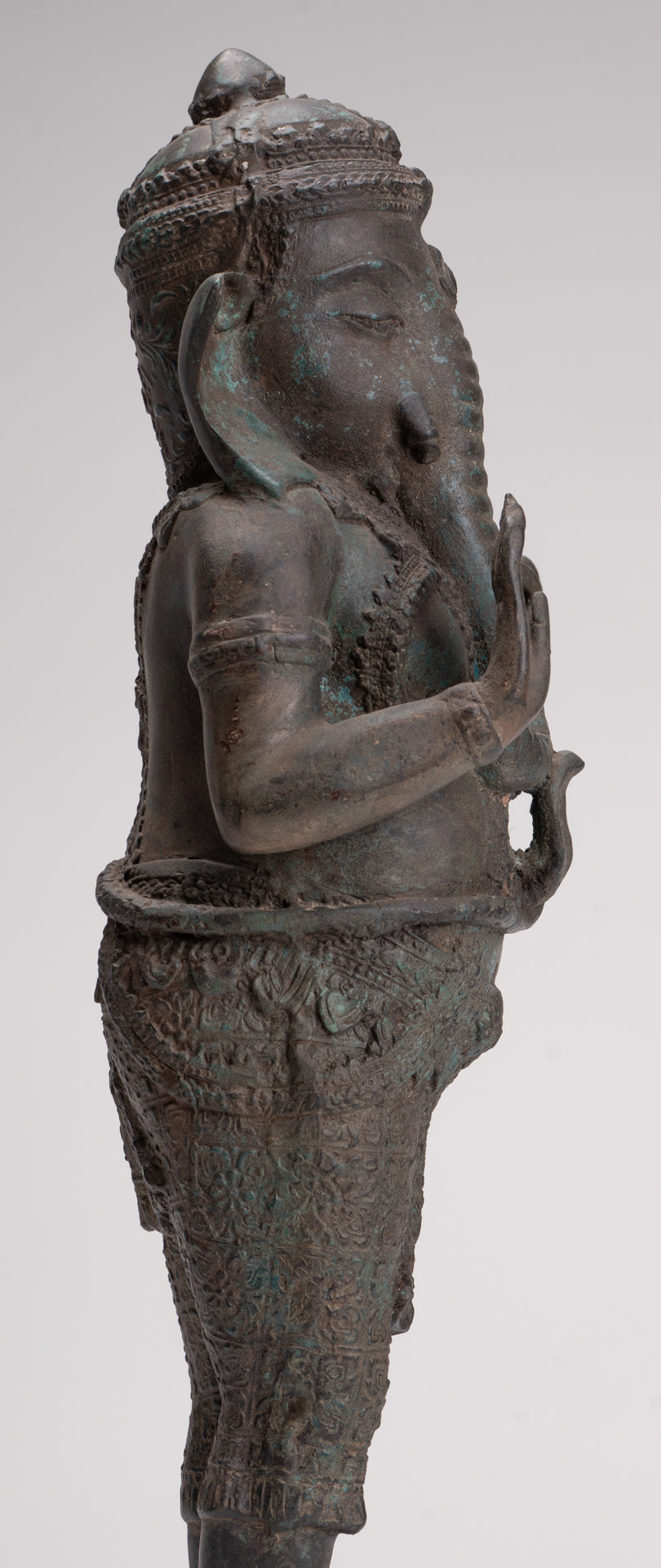 Ganesha Statue - Antique Thai Style Bronze Standing 2-Arm Ganesha Statue - 38cm/15"