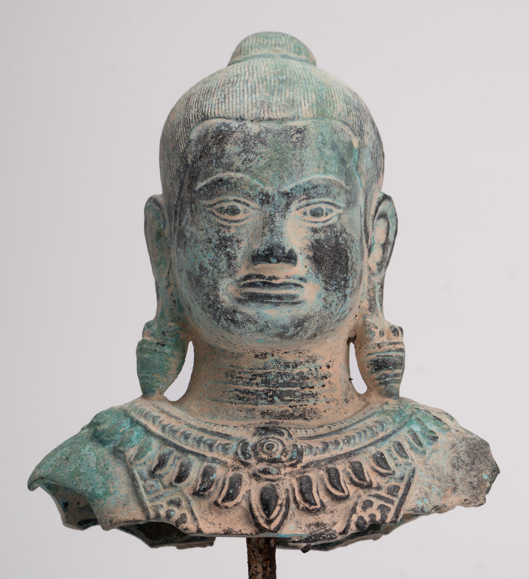 Antique Khmer Style Seated Bronze Meditation Jayavarman VII Statue - 19.5cm/8"