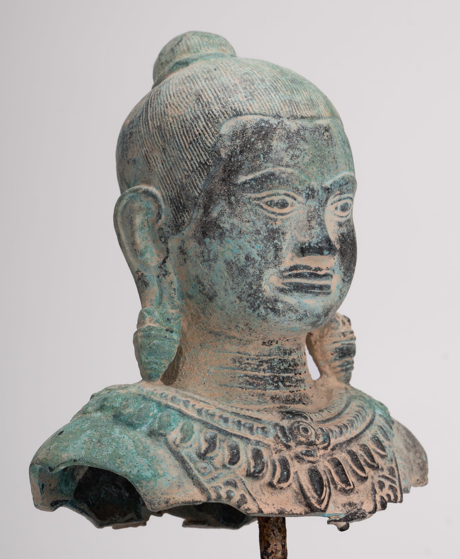 Antique Khmer Style Seated Bronze Meditation Jayavarman VII Statue - 19.5cm/8"