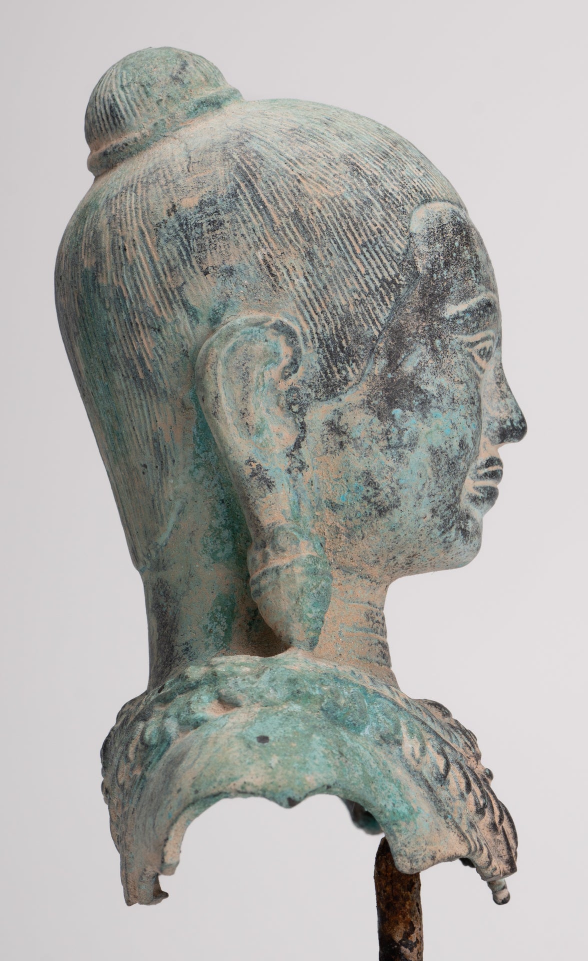 Antique Khmer Style Seated Bronze Meditation Jayavarman VII Statue - 19.5cm/8"