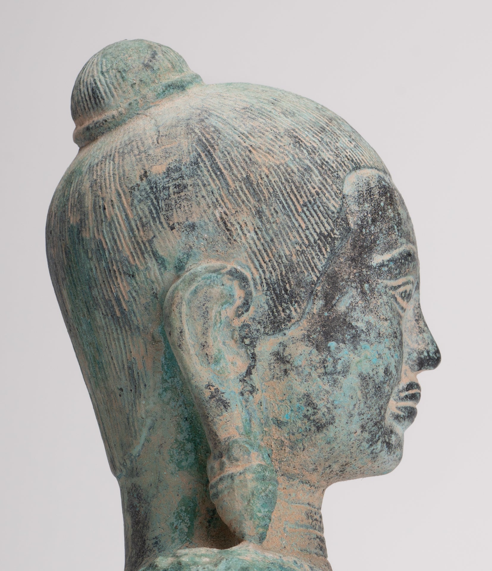 Antique Khmer Style Seated Bronze Meditation Jayavarman VII Statue - 19.5cm/8"