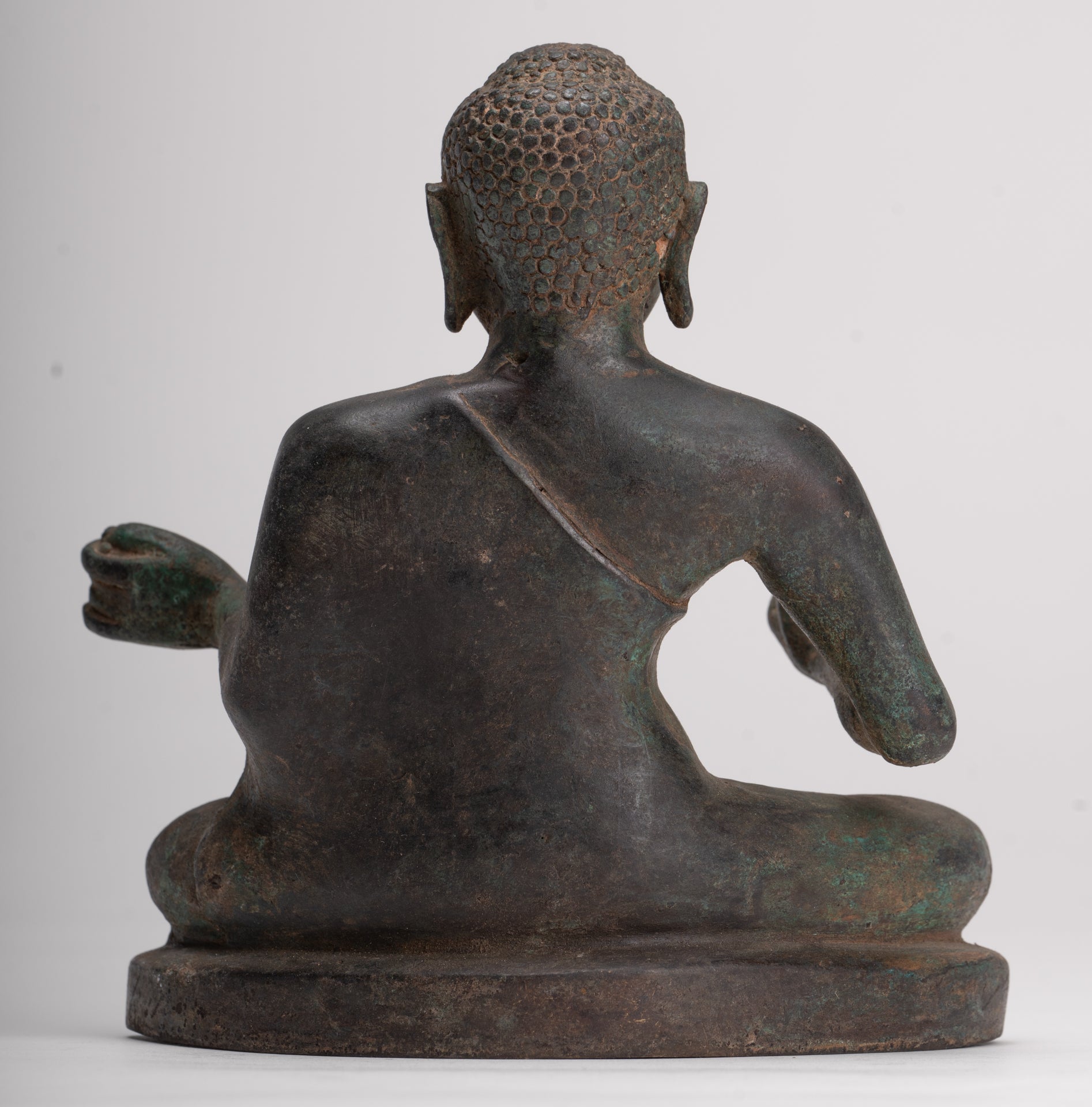 Buddha Statue - Antique Sri Lanka Style Seated Bronze Teaching Buddha Statue - 16cm/6"