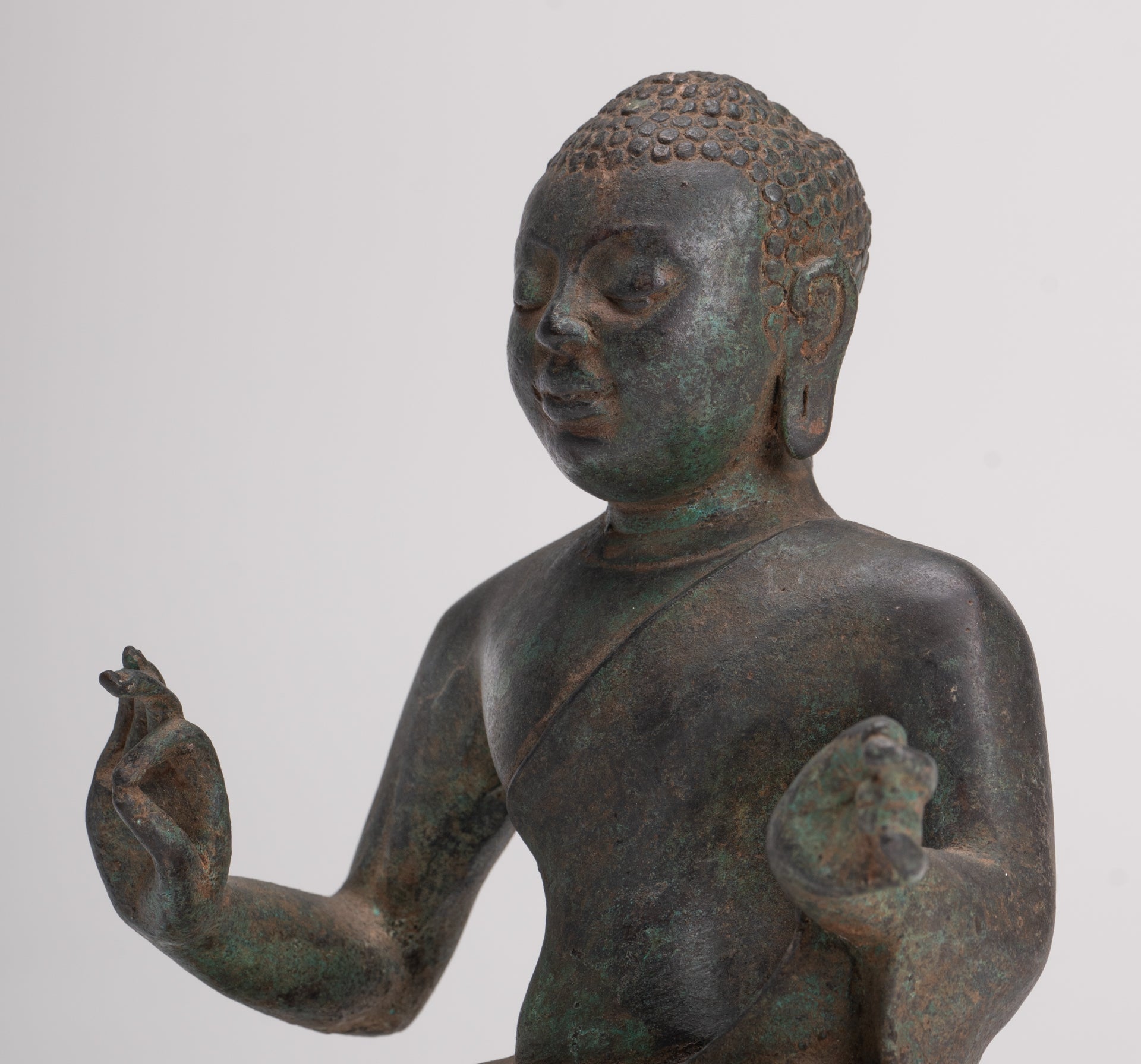 Buddha Statue - Antique Sri Lanka Style Seated Bronze Teaching Buddha Statue - 16cm/6"