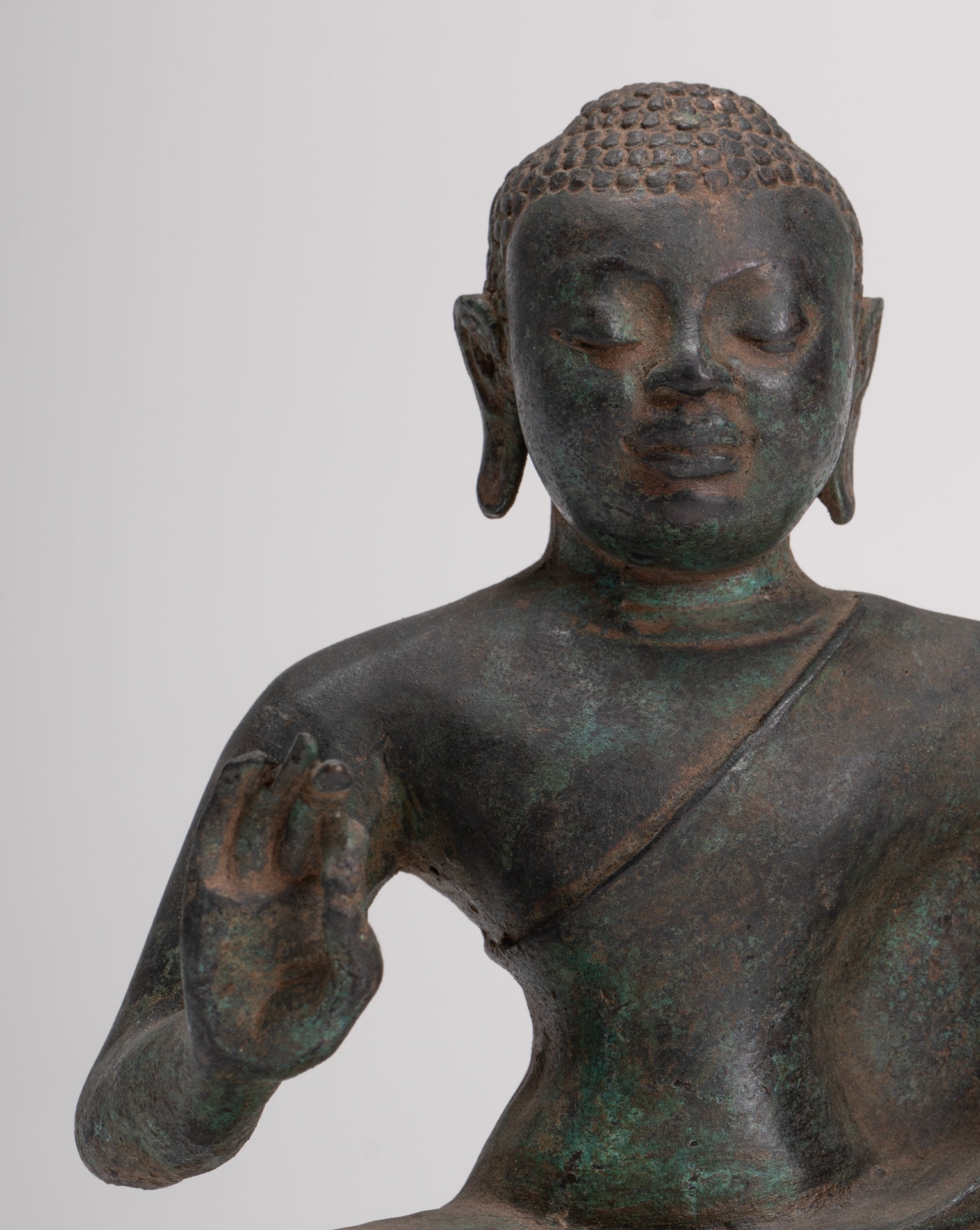 Buddha Statue - Antique Sri Lanka Style Seated Bronze Teaching Buddha Statue - 16cm/6"