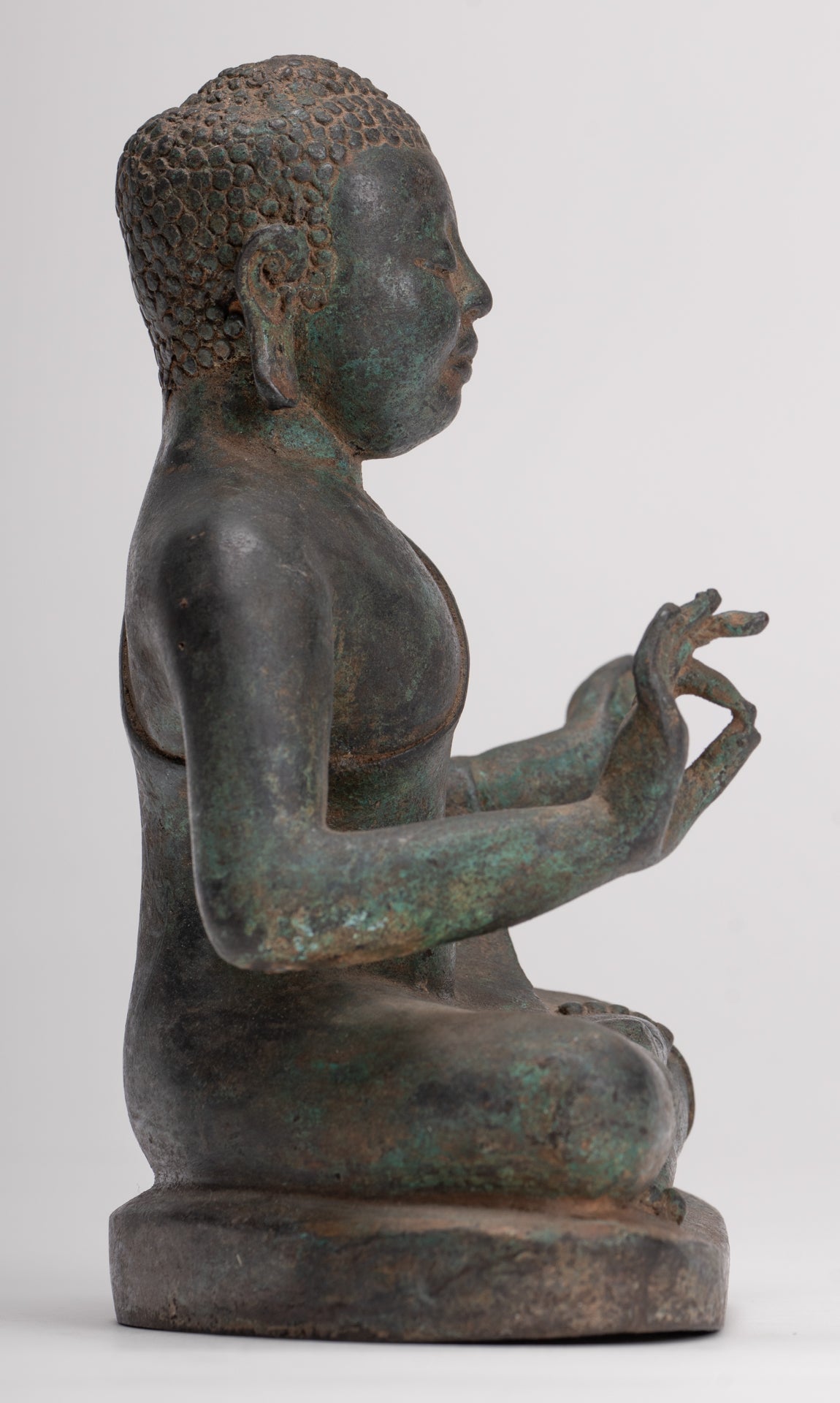 Buddha Statue - Antique Sri Lanka Style Seated Bronze Teaching Buddha Statue - 16cm/6"