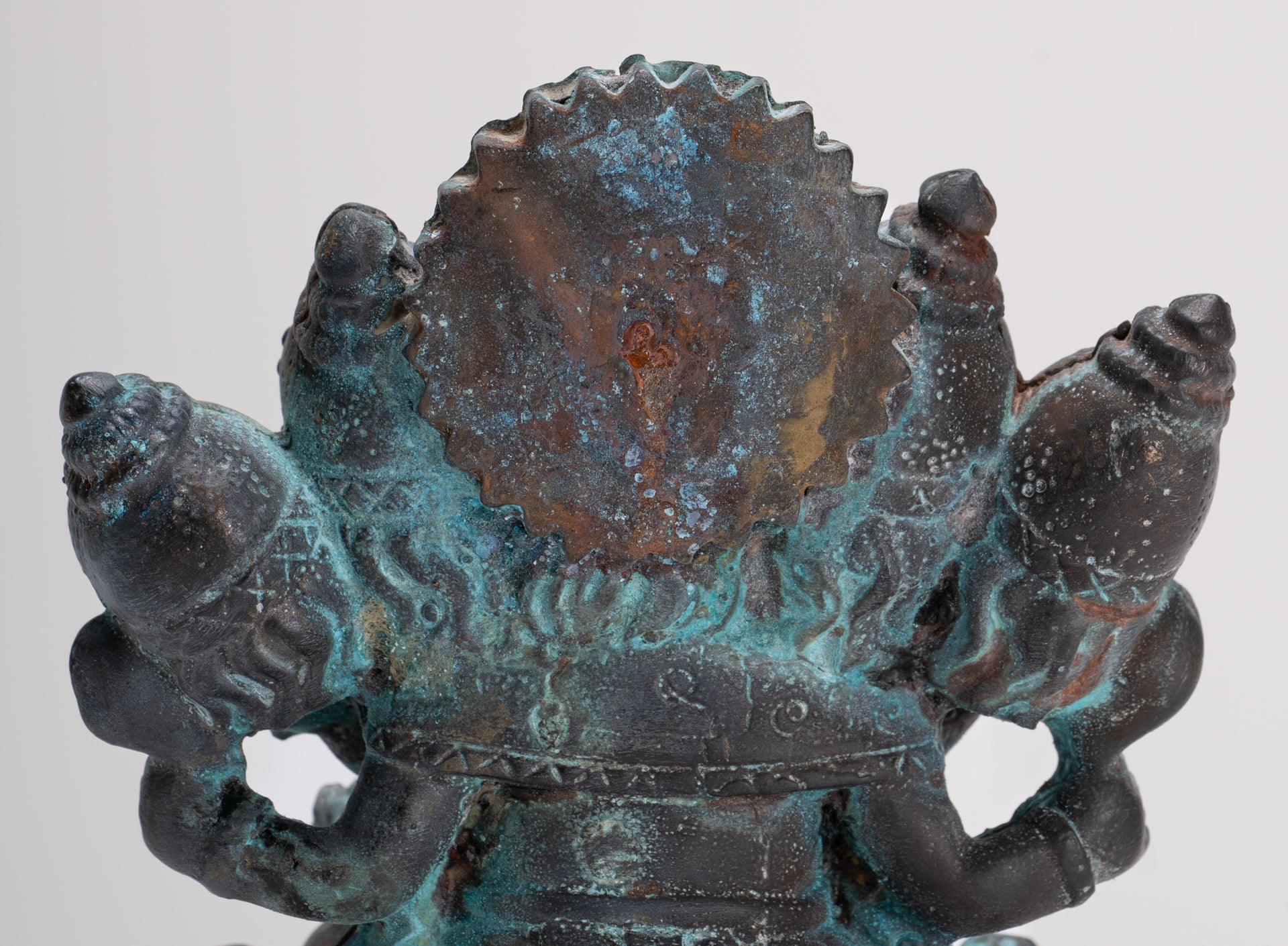 Ganesh - Antique Thai Style Bronze Seated Gold Heramba Ganapati Statue  - 12.5cm/5"