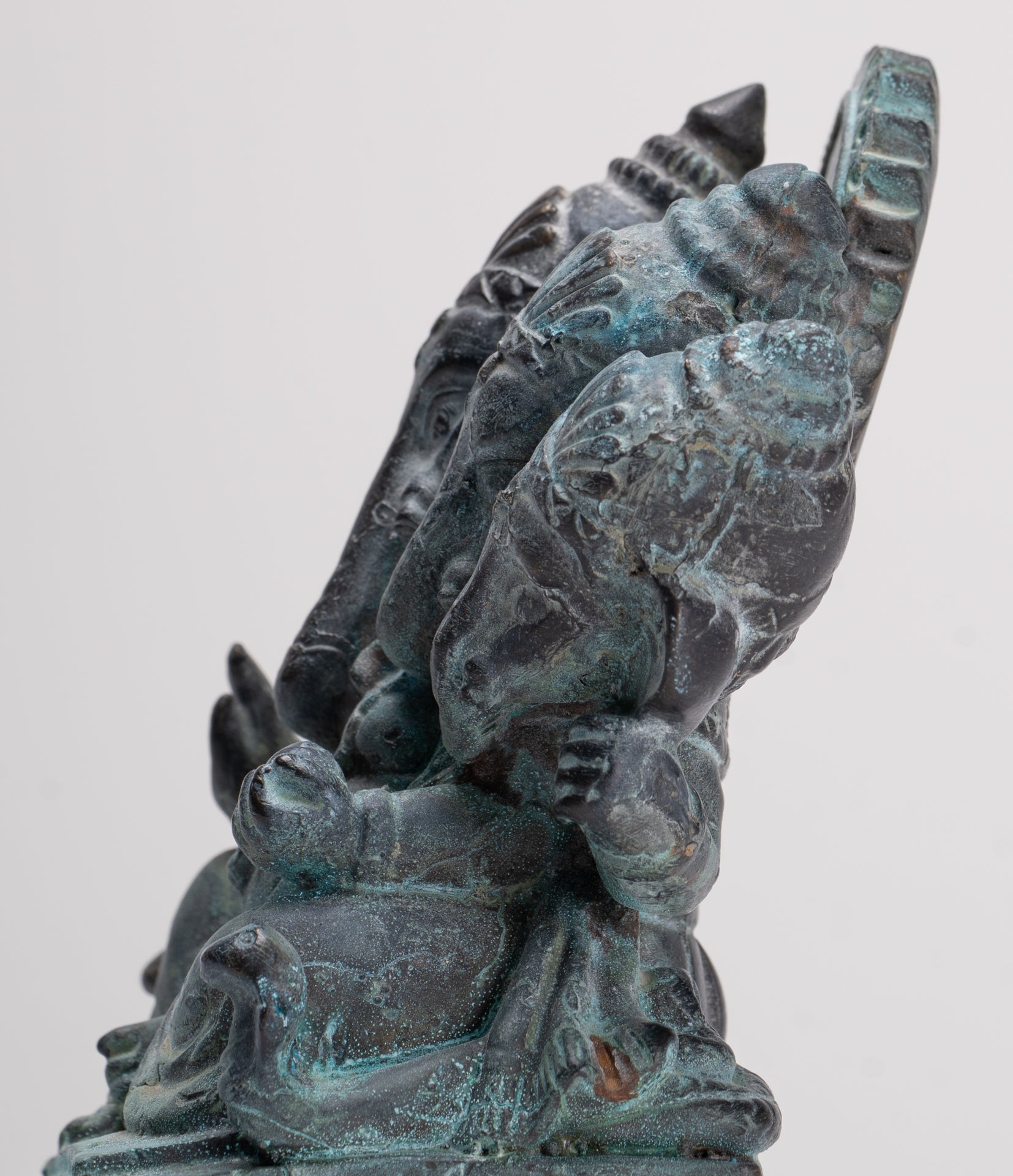 Ganesh - Antique Thai Style Bronze Seated Heramba Ganapati Statue  - 12.5cm/5"