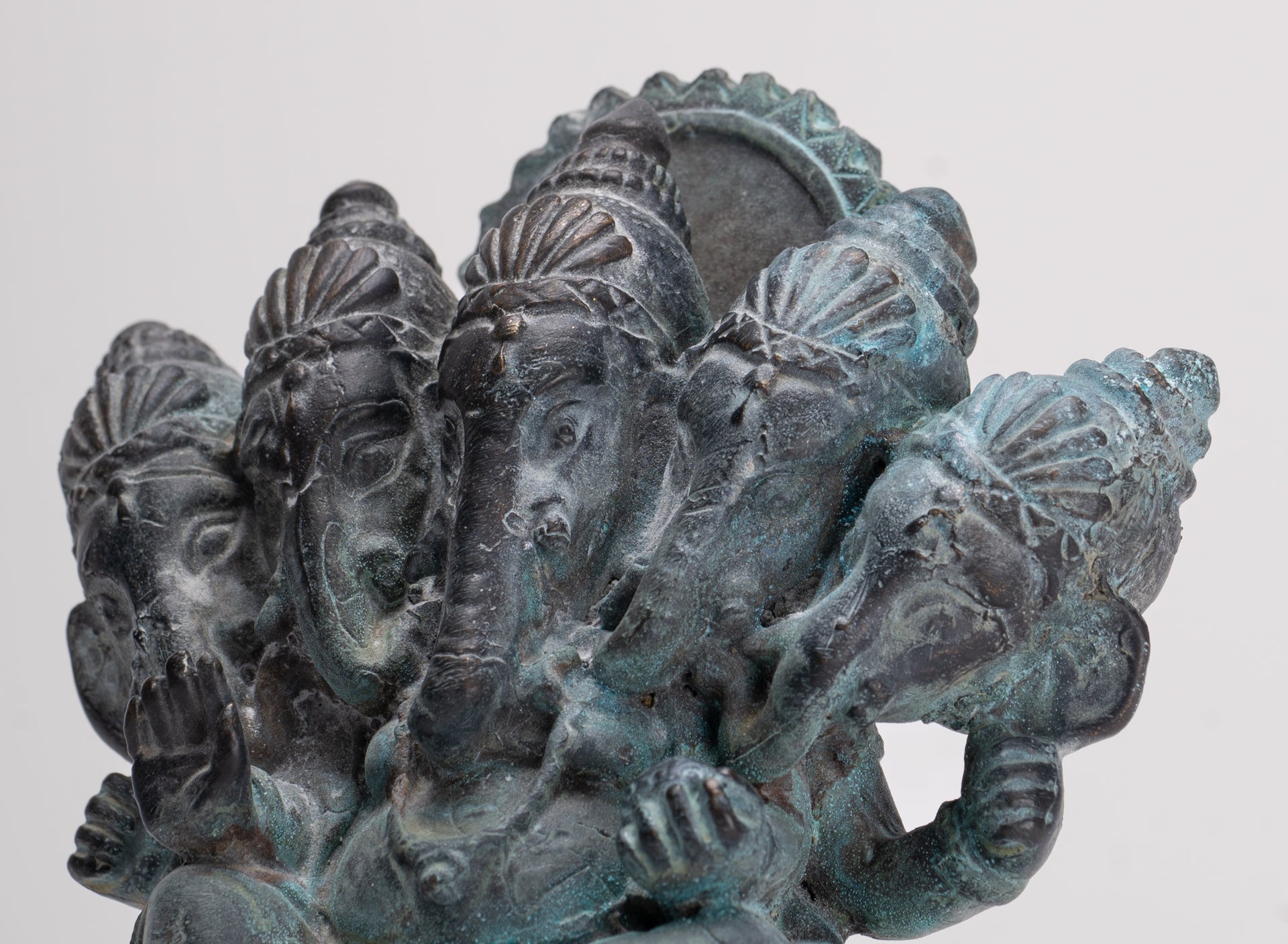 Ganesh - Antique Thai Style Bronze Seated Heramba Ganapati Statue  - 12.5cm/5"