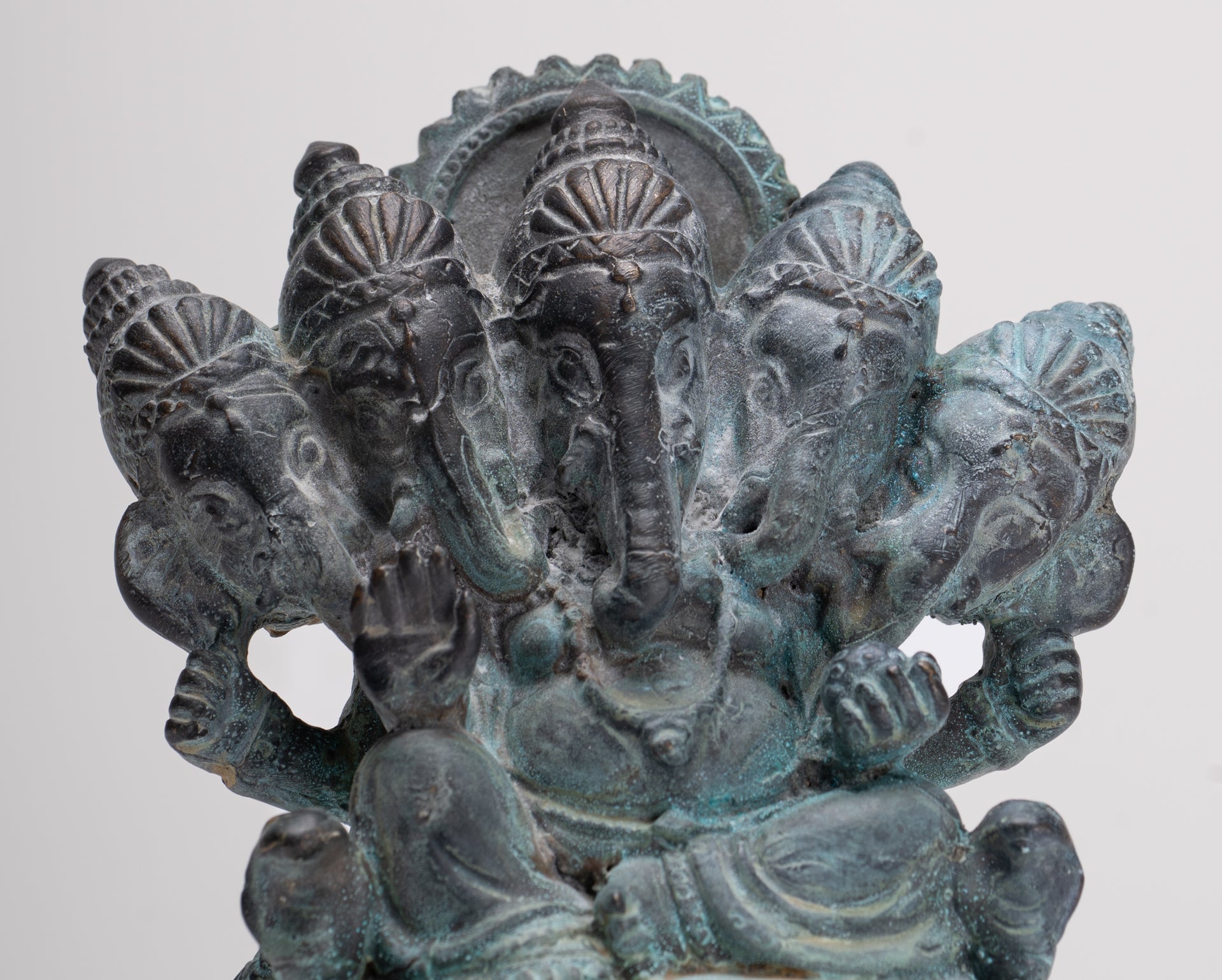 Ganesh - Antique Thai Style Bronze Seated Heramba Ganapati Statue  - 12.5cm/5"