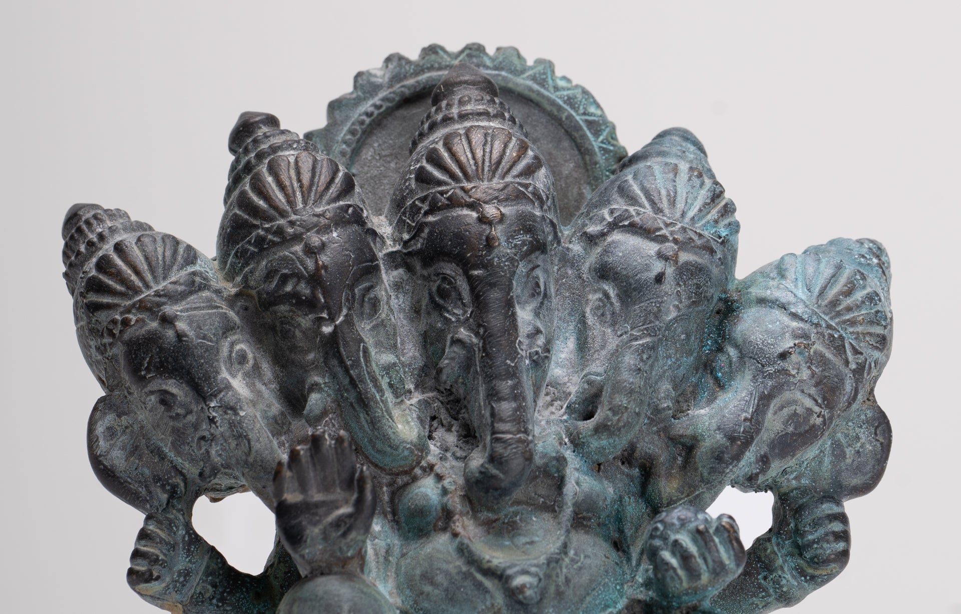 Ganesh - Antique Thai Style Bronze Seated Heramba Ganapati Statue  - 12.5cm/5"