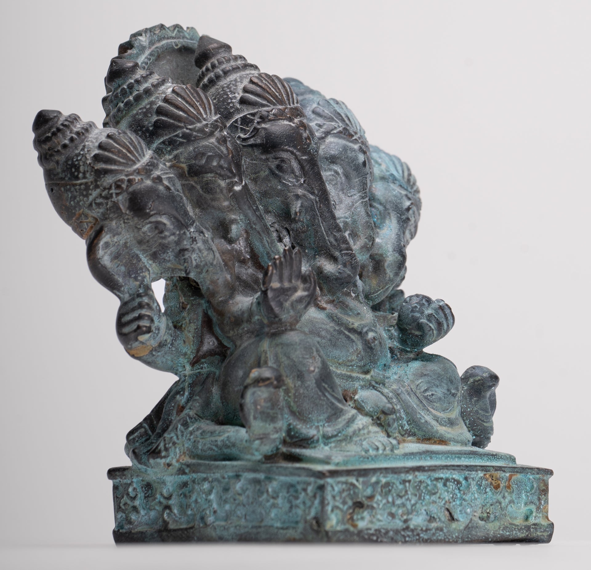 Ganesh - Antique Thai Style Bronze Seated Heramba Ganapati Statue  - 12.5cm/5"