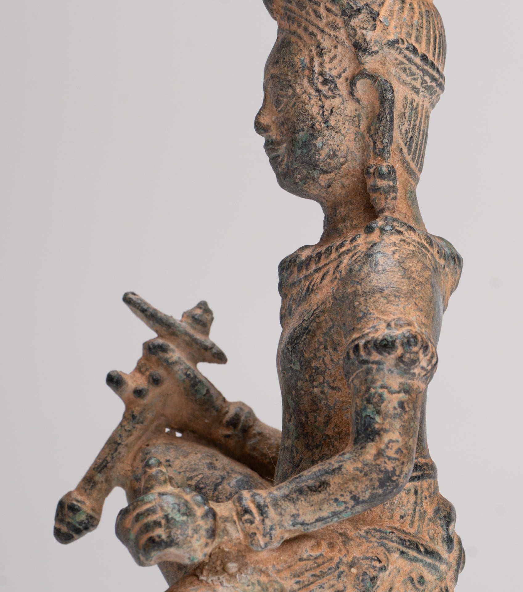 Vishnu Statue - Antique Baphuon Style Bronze Seated Khmer Vishnu Statue - 18cm / 7"