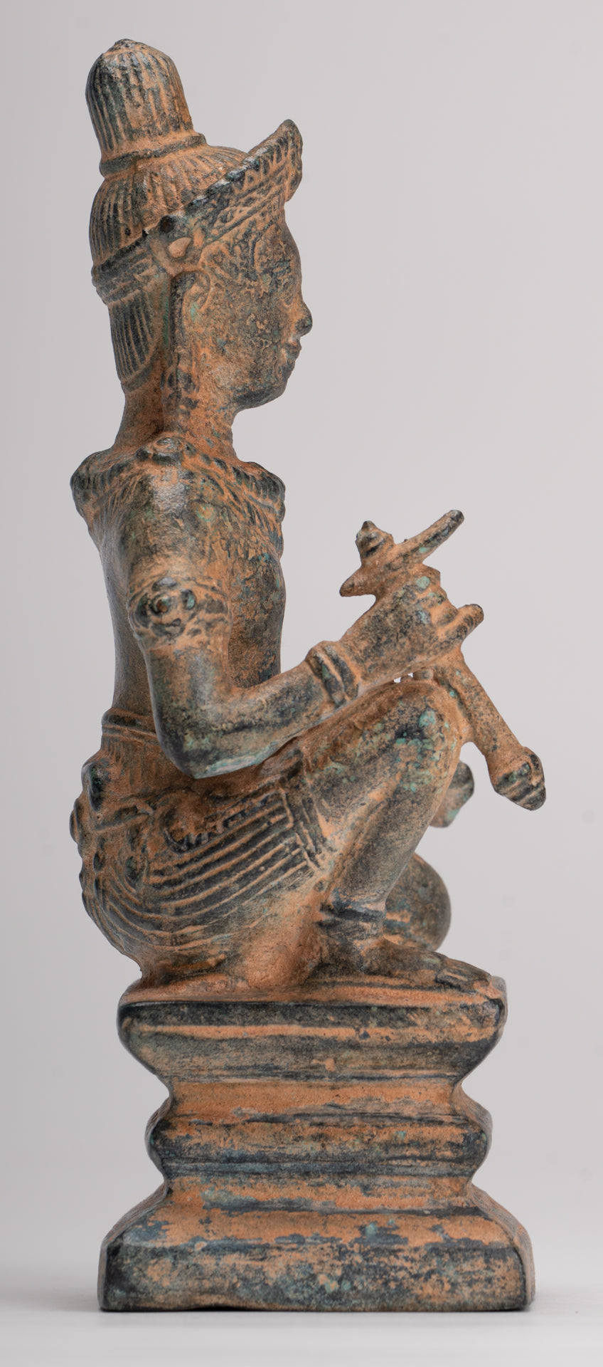 Vishnu Statue - Antique Baphuon Style Bronze Seated Khmer Vishnu Statue - 18cm / 7"