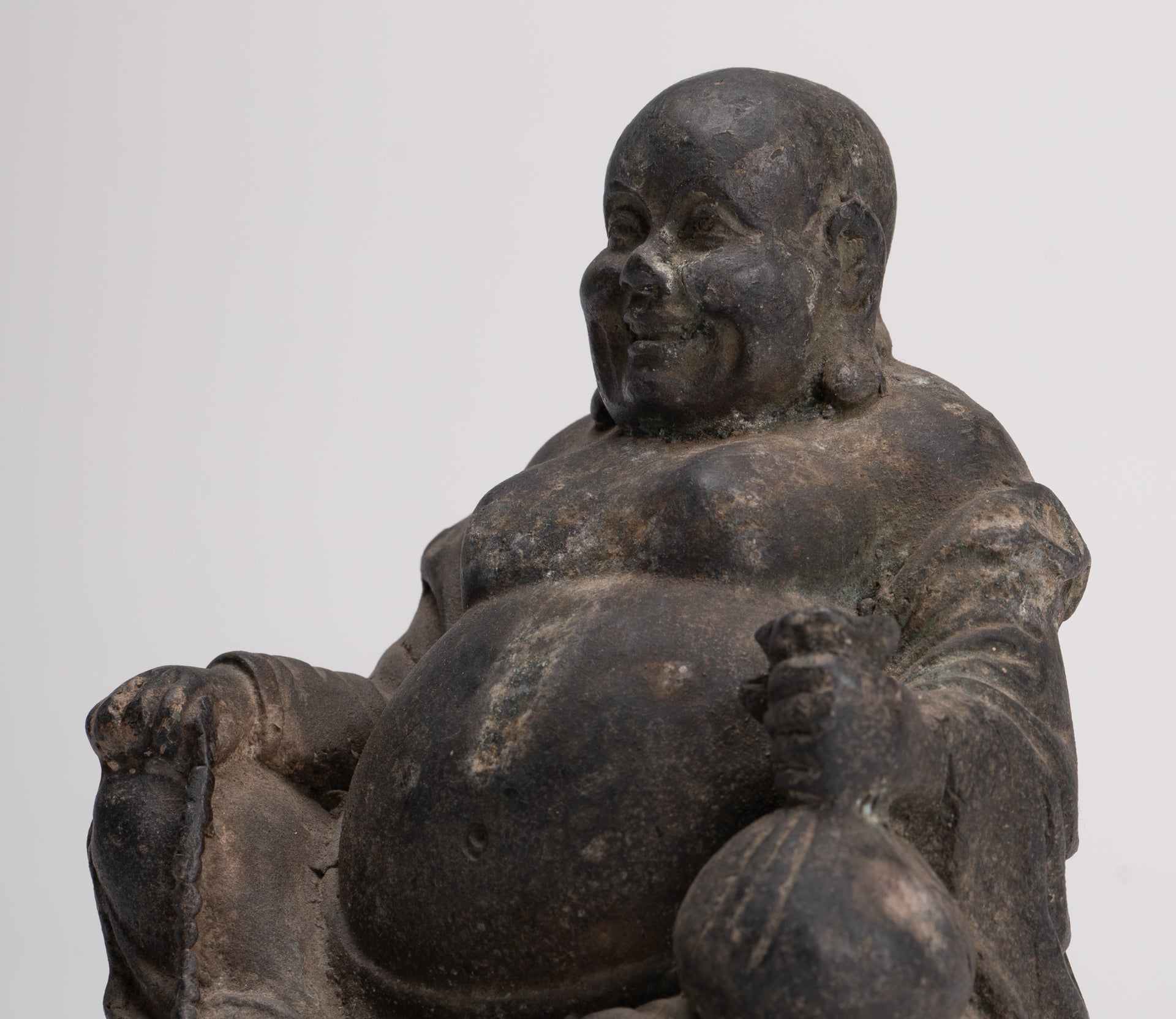 Buddha Statue - Antique Chinese Style Bronze Happy, Fat, Laughing Buddha Budai Statue - 16cm/6"