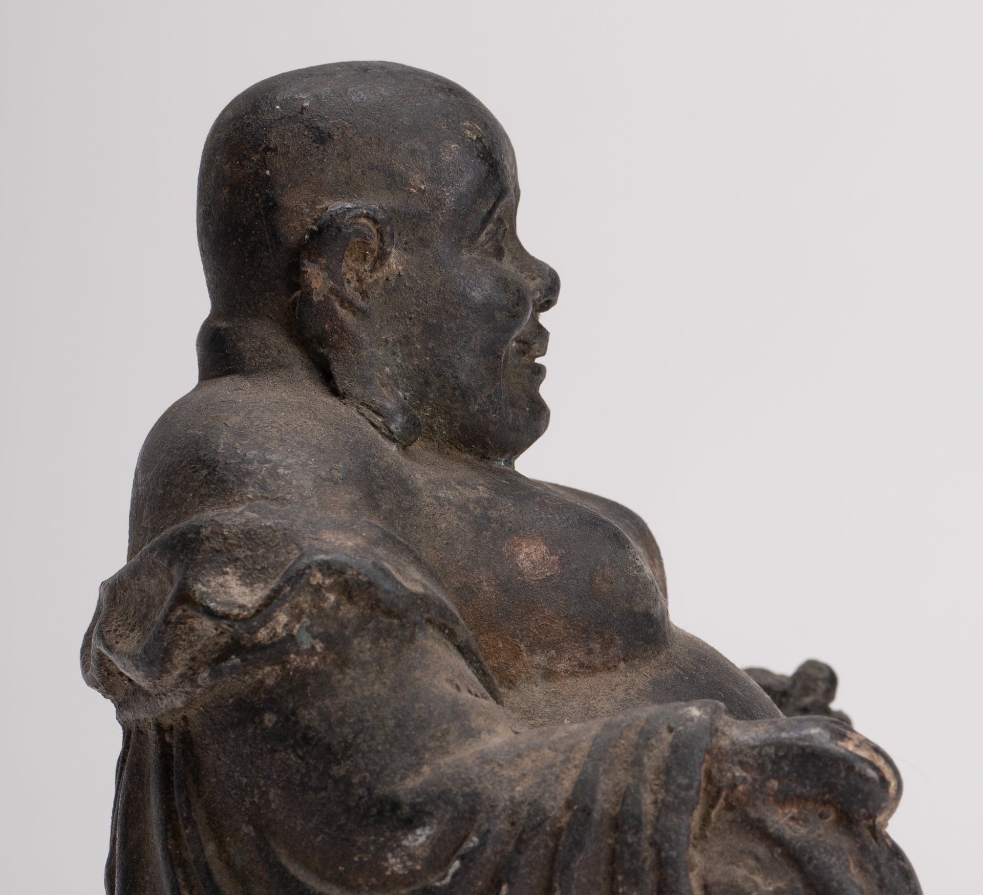 Buddha Statue - Antique Chinese Style Bronze Happy, Fat, Laughing Buddha Budai Statue - 16cm/6"