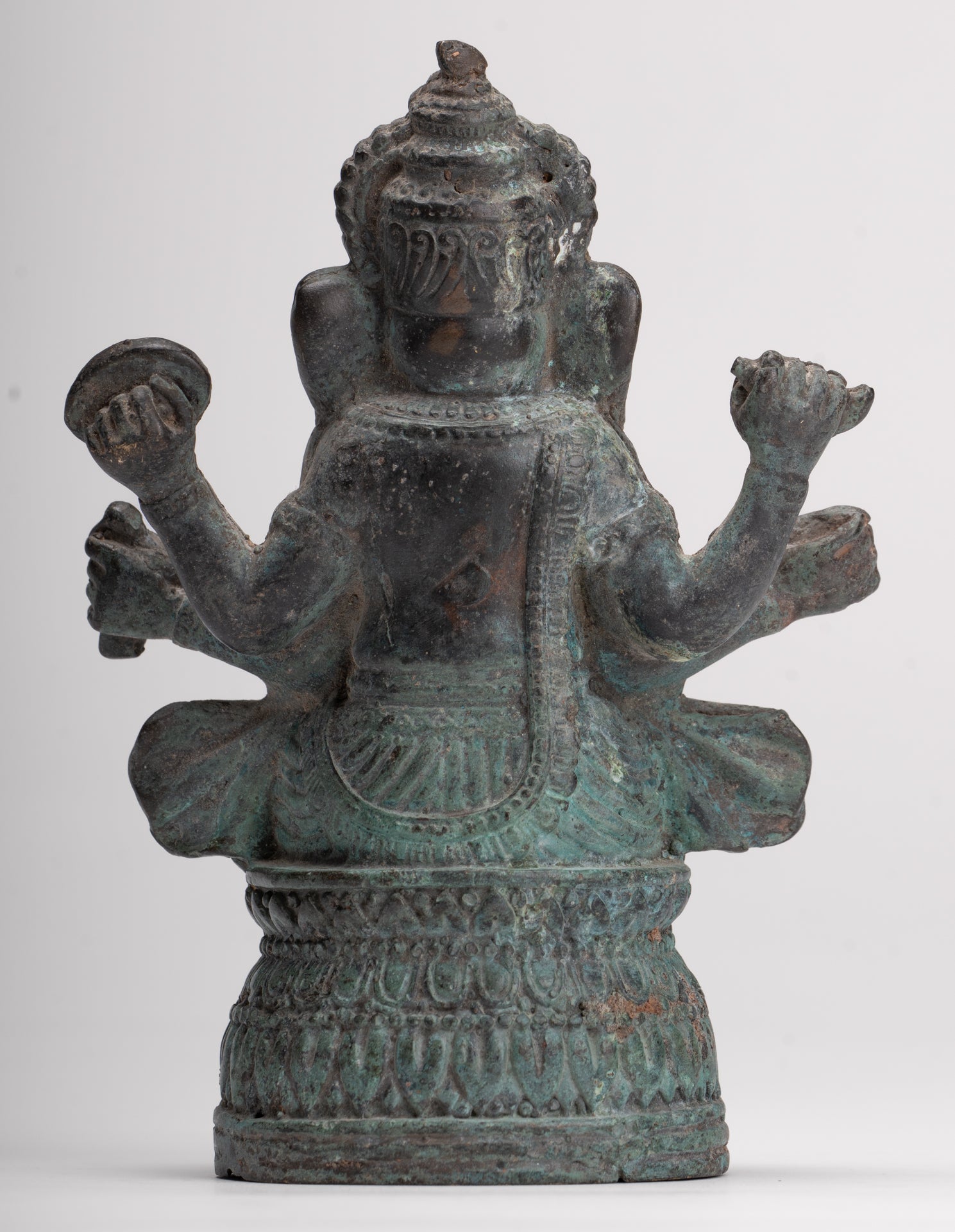 Ganesha Statue - Antique Thai Style Bronze Seated Ganesha Statue - 15.5cm/6"