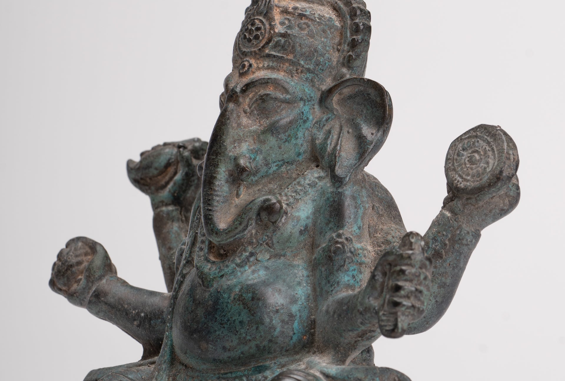 Ganesha Statue - Antique Thai Style Bronze Seated Ganesha Statue - 15.5cm/6"
