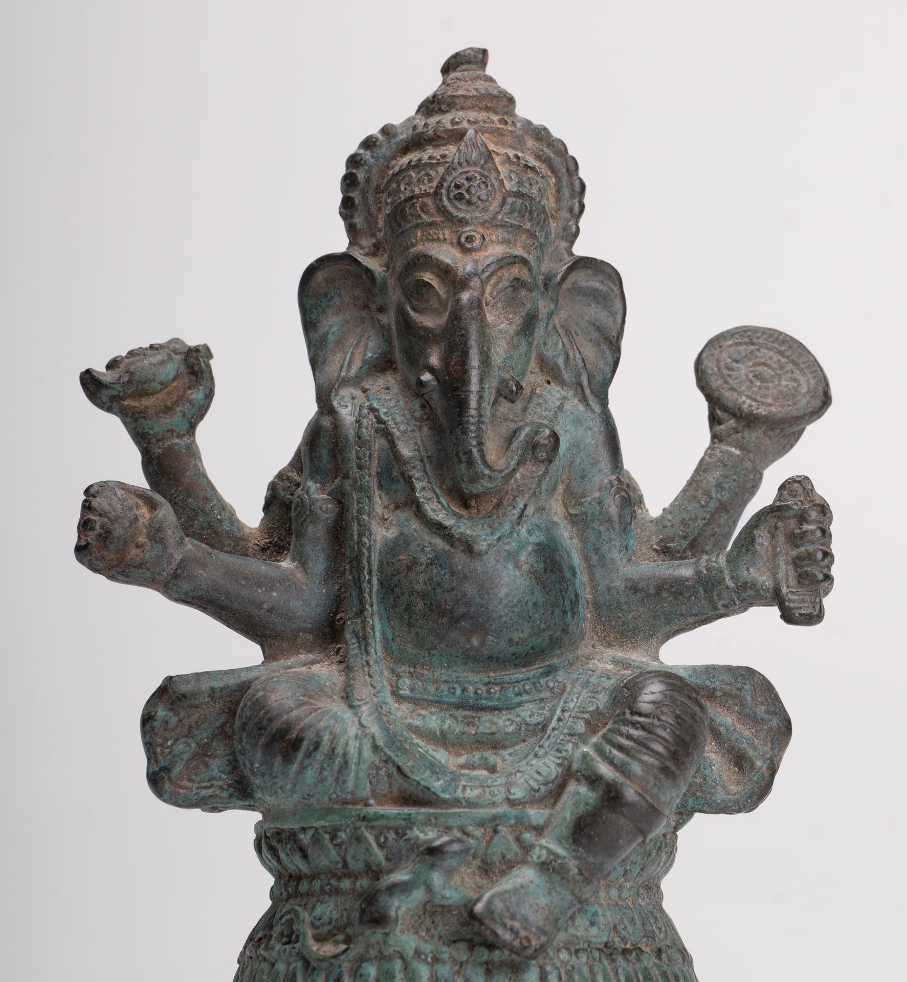 Ganesha Statue - Antique Thai Style Bronze Seated Ganesha Statue - 15.5cm/6"