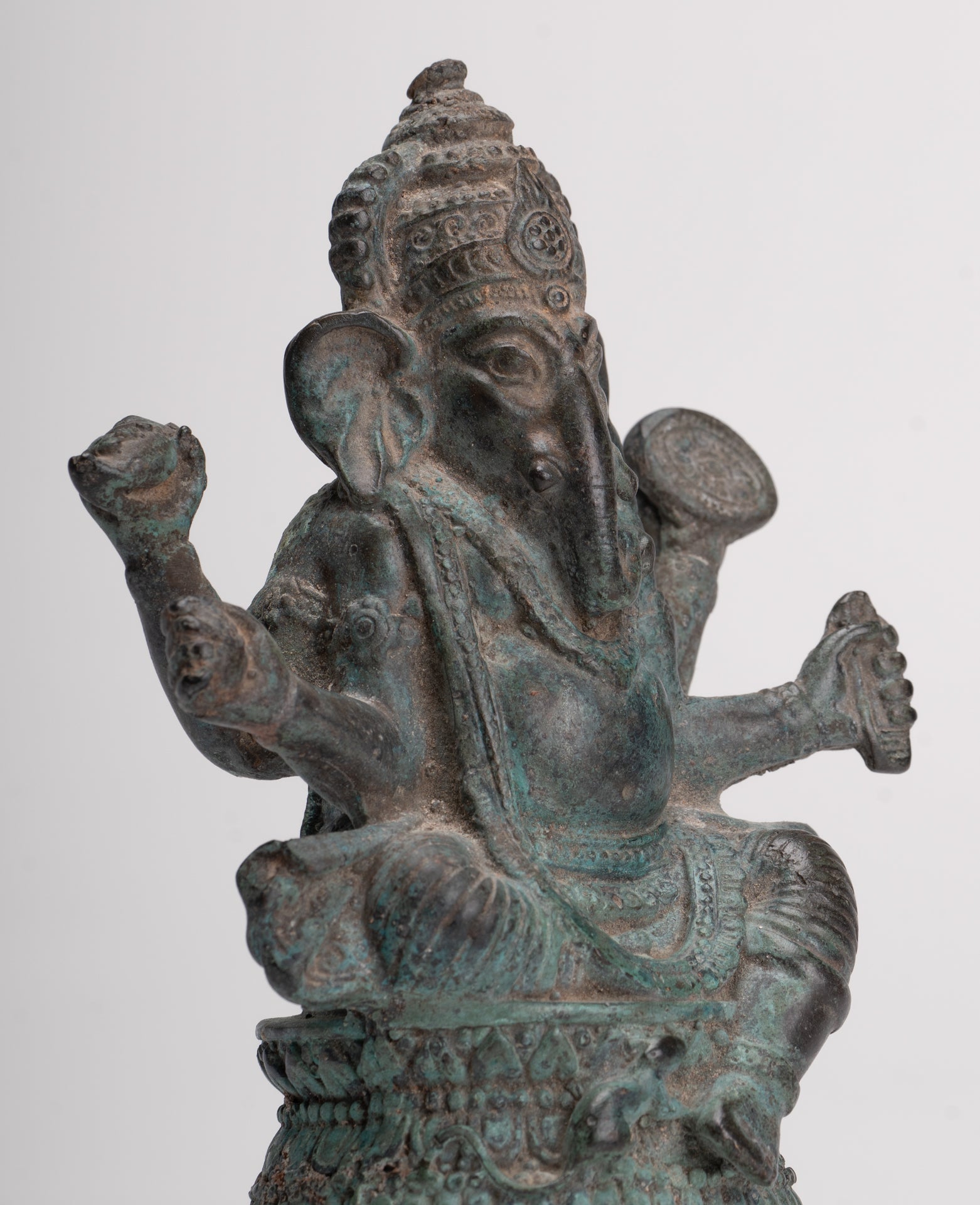 Ganesha Statue - Antique Thai Style Bronze Seated Ganesha Statue - 15.5cm/6"