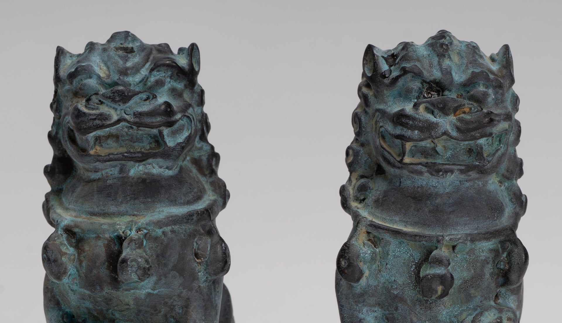 Antique Chinese Style Temple Guardian Lions Shishi Lions Foo Dogs Imperial Lions (Pair) - 10.5cm/4"