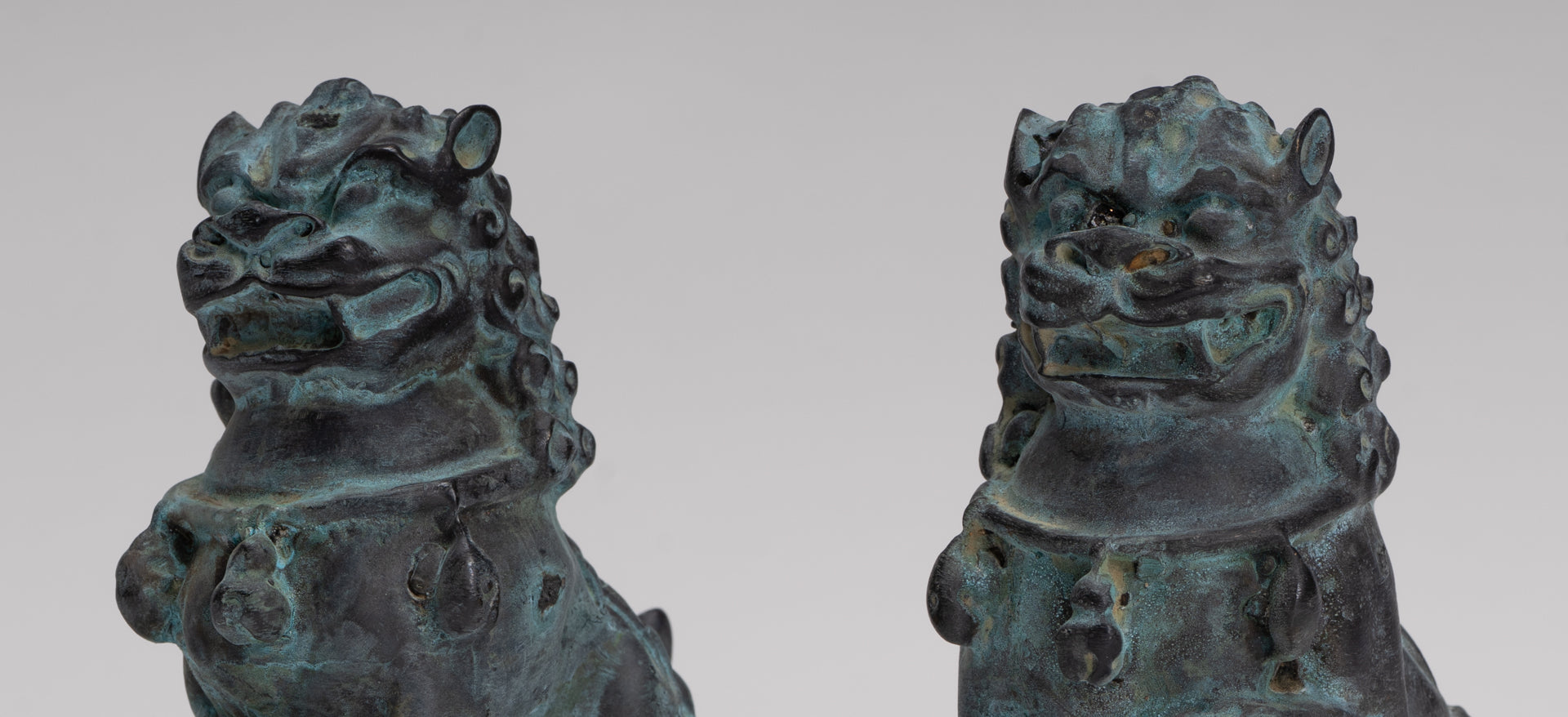 Antique Chinese Style Temple Guardian Lions Shishi Lions Foo Dogs Imperial Lions (Pair) - 10.5cm/4"