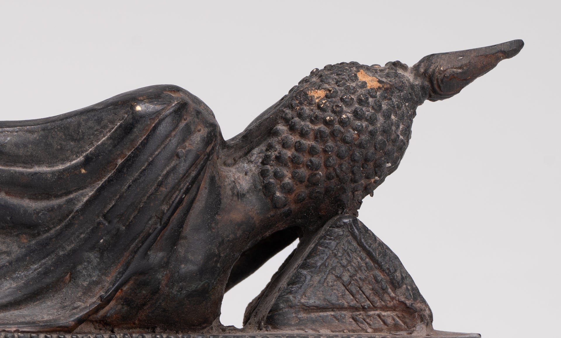 Buddha Statue - Antique Thai Style Bronze Sukhothai Reclining Nirvana Buddha Statue - 28cm/11"