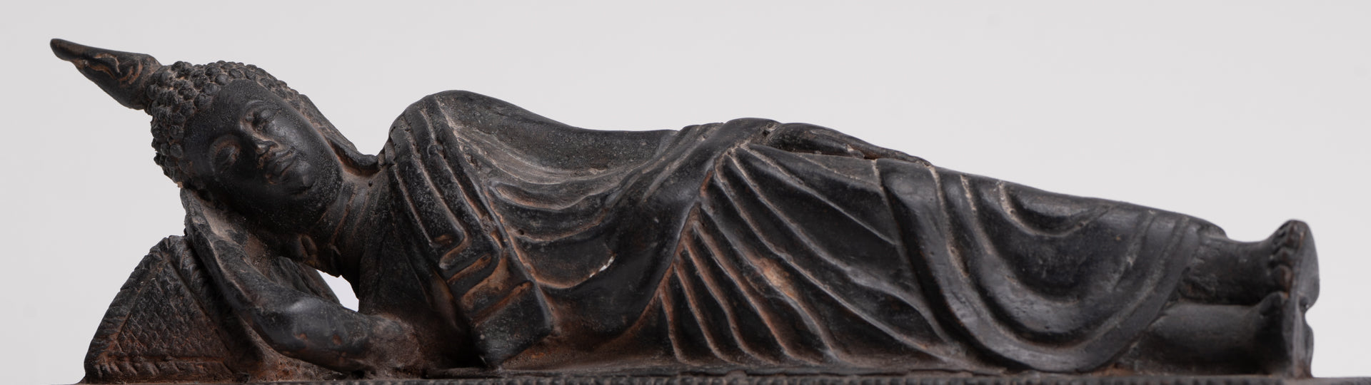Buddha Statue - Antique Thai Style Bronze Sukhothai Reclining Nirvana Buddha Statue - 28cm/11"