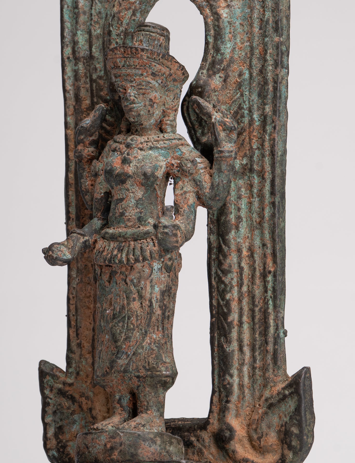 Antique Lopburi Style Thai Bronze Enthroned Vishnu Statue - 40cm/16"