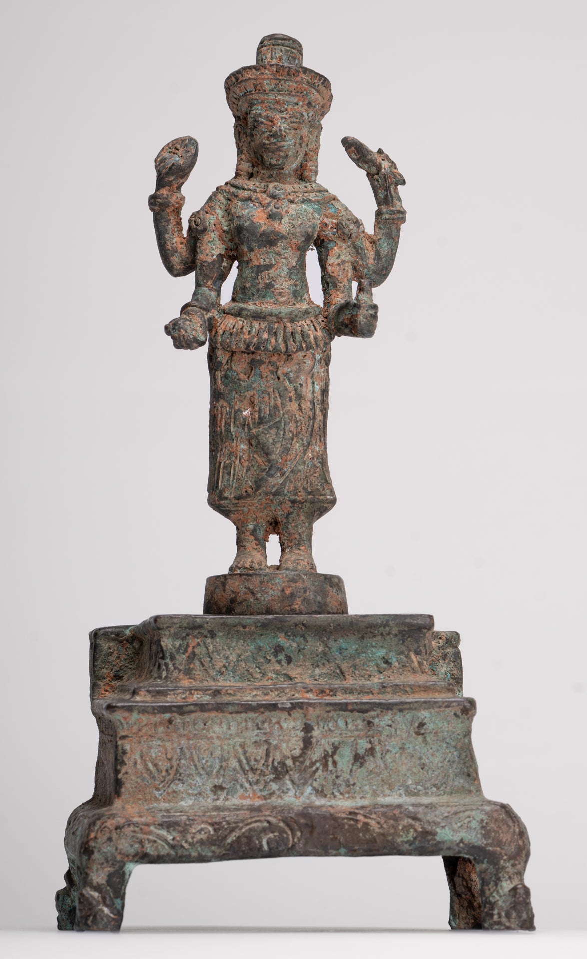 Antique Lopburi Style Thai Bronze Enthroned Vishnu Statue - 40cm/16"