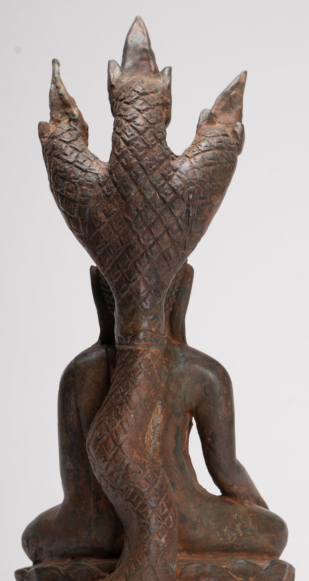 Buddha Statue - Antique Laos Style Bronze Enlightenment Naga Buddha Statue - 34cm/14"