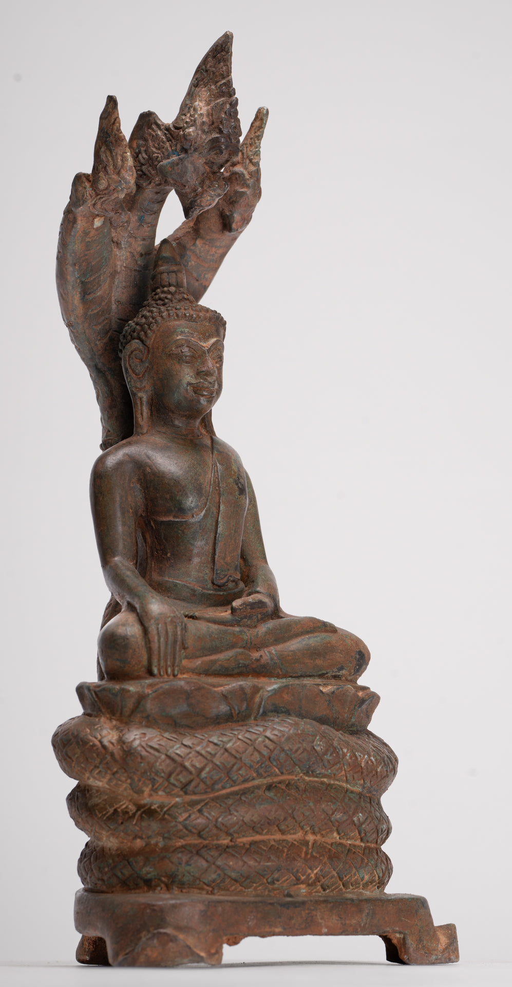 Buddha Statue - Antique Laos Style Bronze Enlightenment Naga Buddha Statue - 34cm/14"